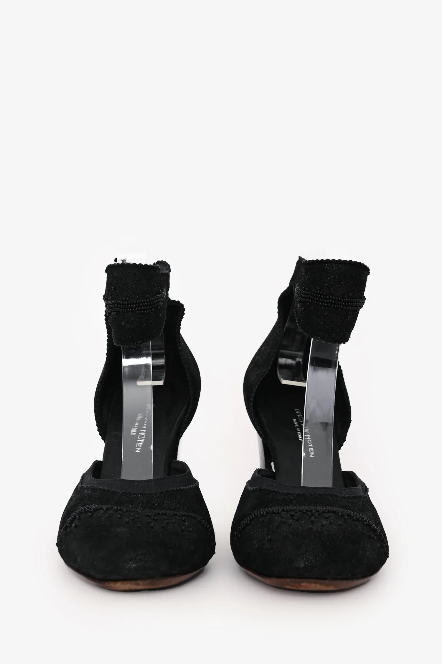 Dries Van Noten Black Suede Beaded Ankle Strap Pumps Size 36.5
