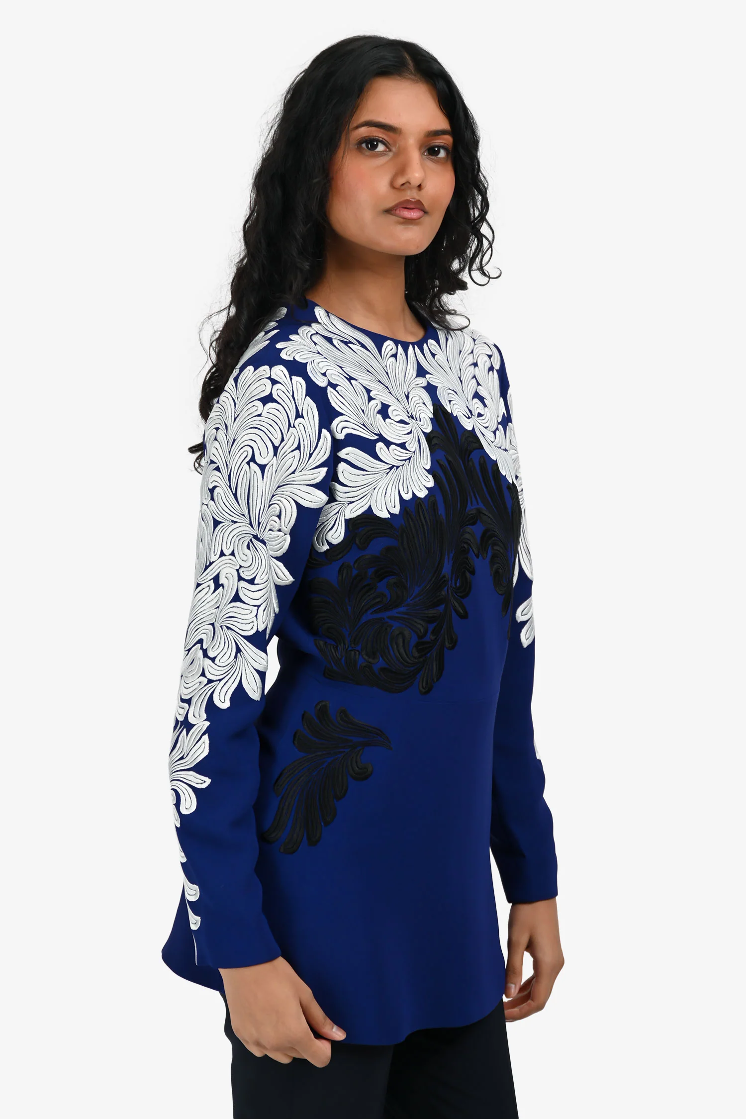 Stella McCartney Blue/White Embroidered Long Sleeve Top Size 38