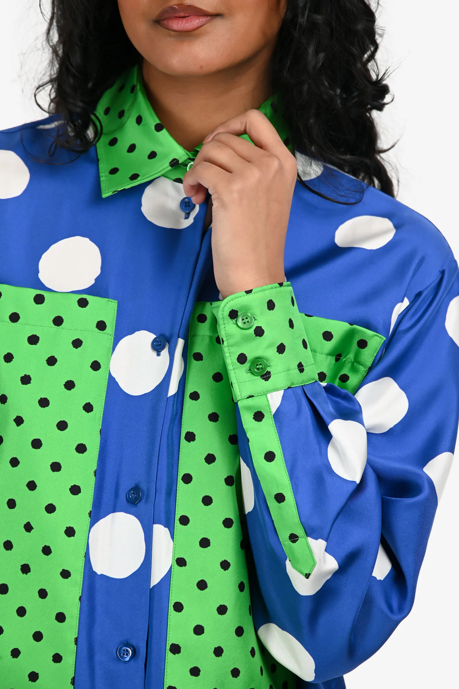 Moschino Blue/Green Printed Silk Button Down Shirt Size 2