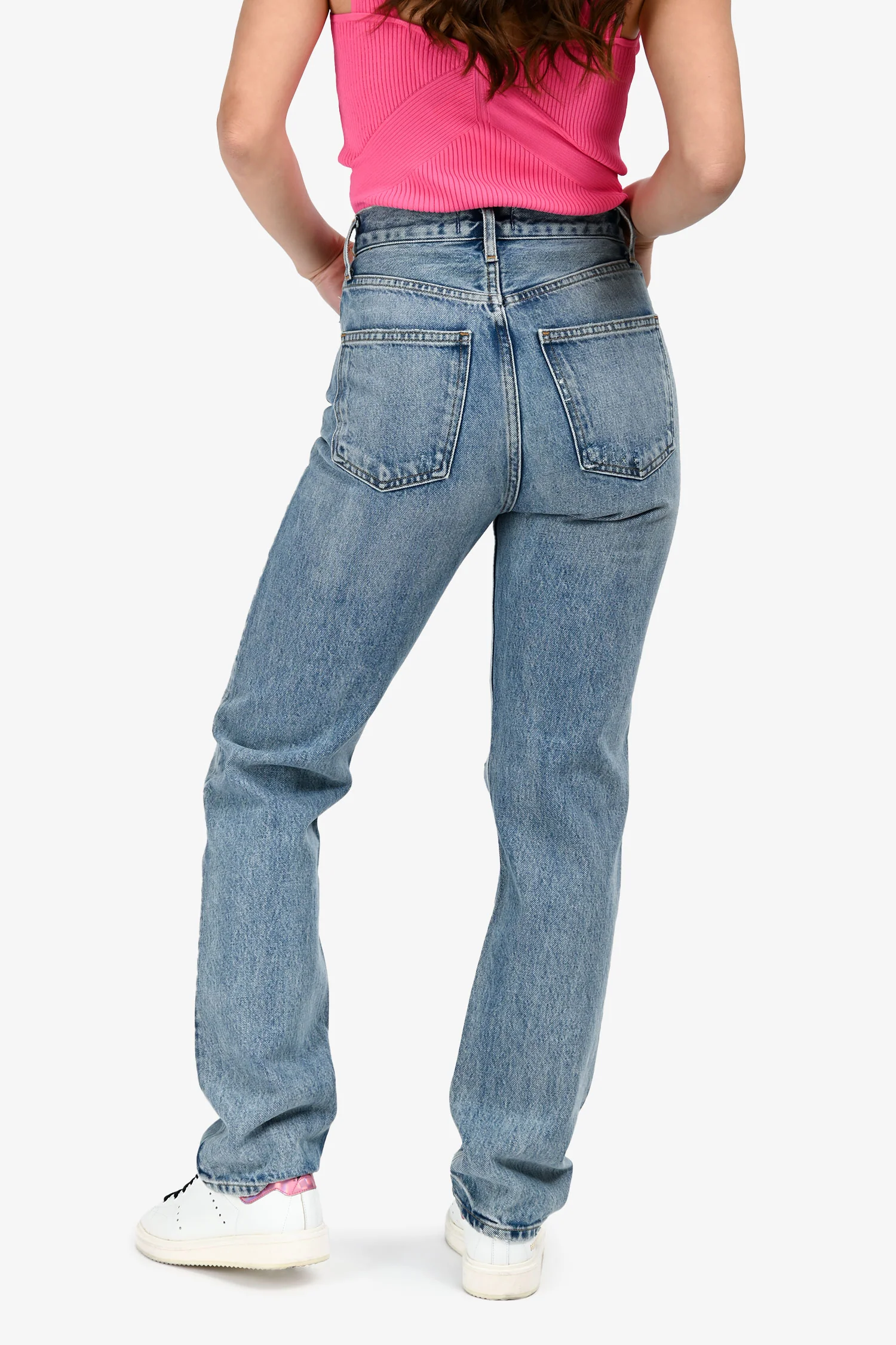 Agolde Blue Denim 90's Pinch Waist High Rise Ripped Jeans Size 23