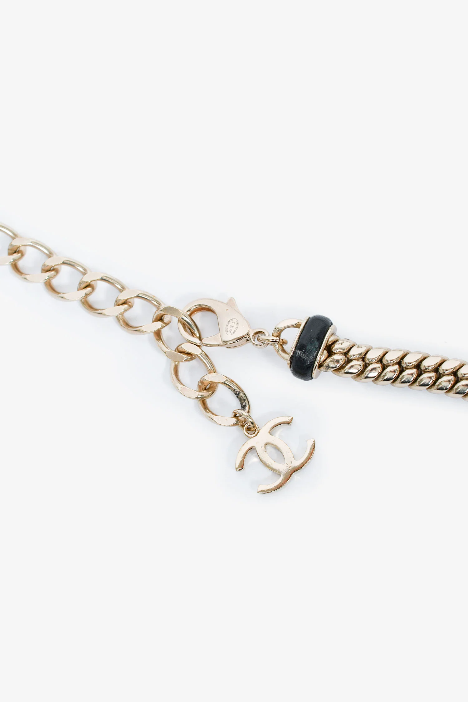 Pre-Loved Chanel™ 2021 Silver Tone/Black Leather Necklace