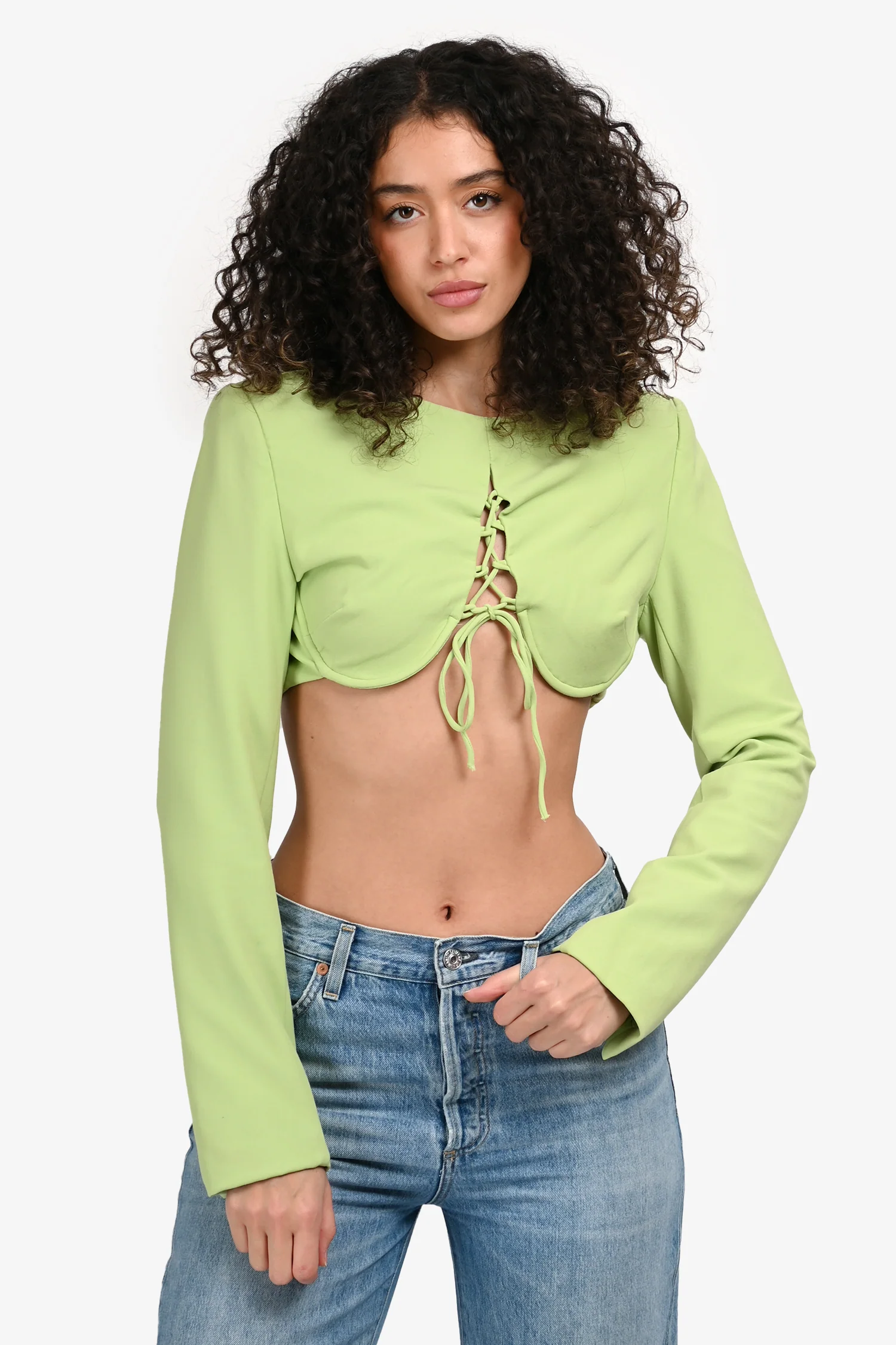 Camila Coelho Green Tie Detail Cropped Top Size S