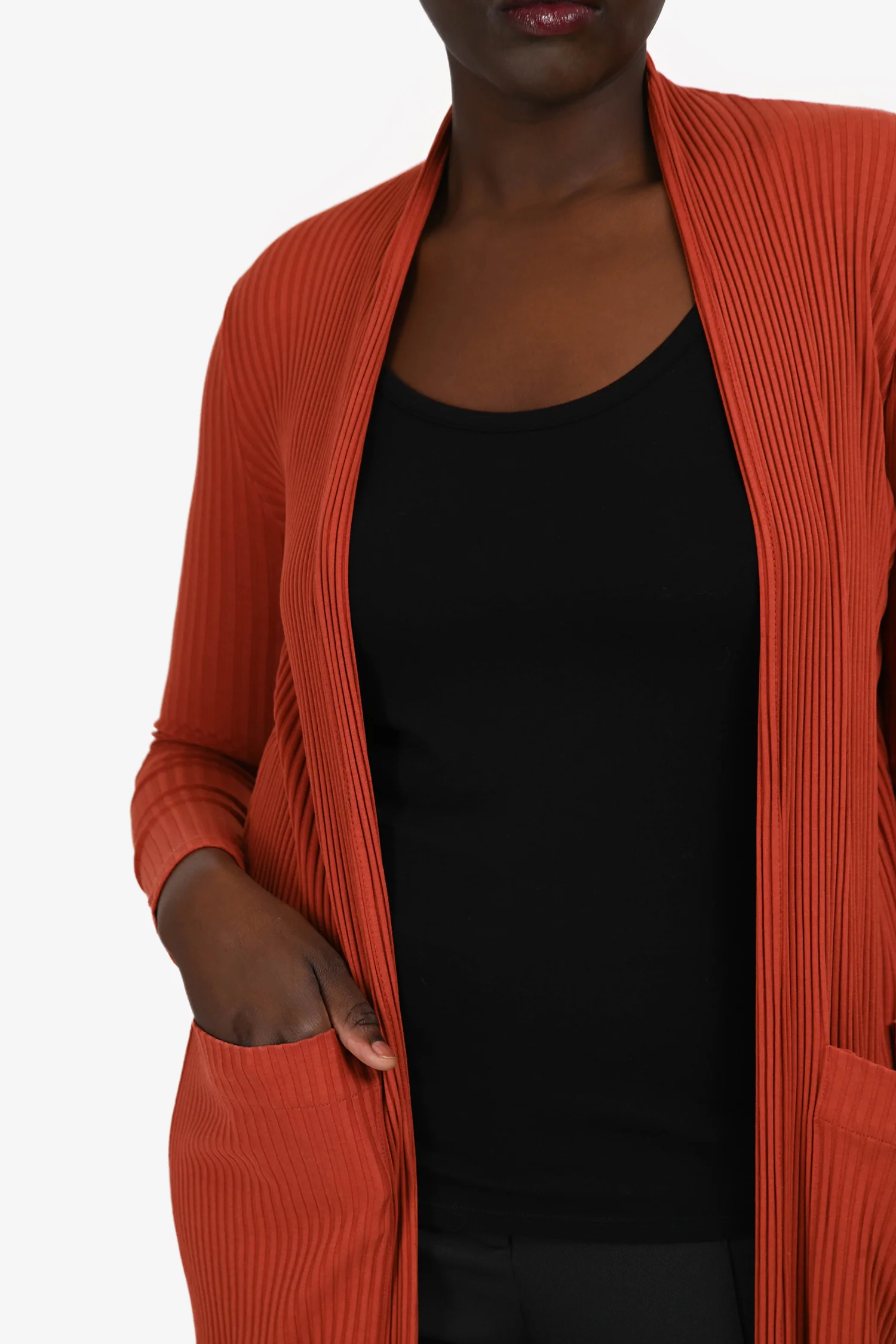 Maje Burnt Orange Cotton Ribbed Long Sleeve Long Cardigan Size 1