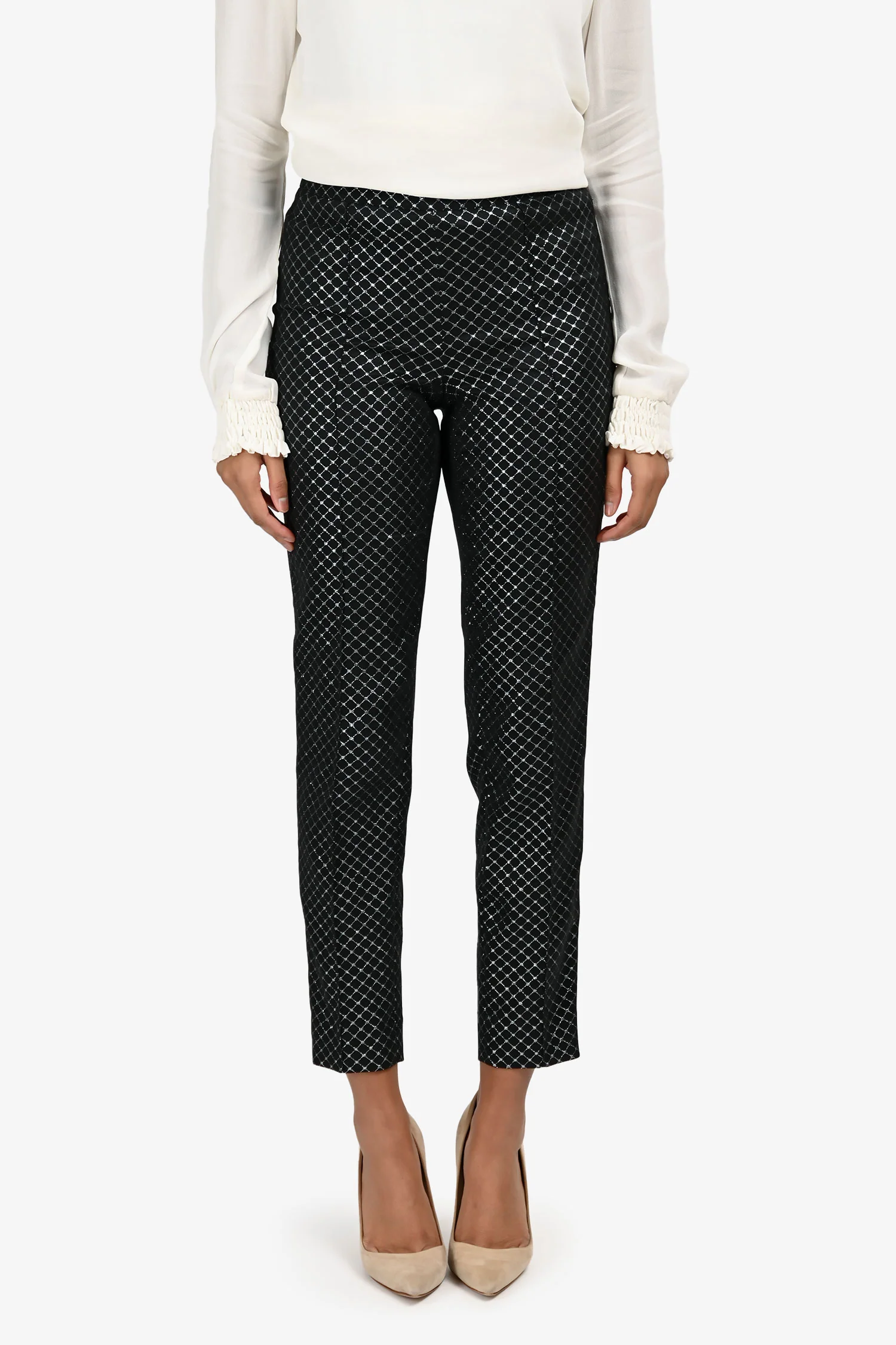 St. John Black Metallic Straight Leg Trousers Size 0