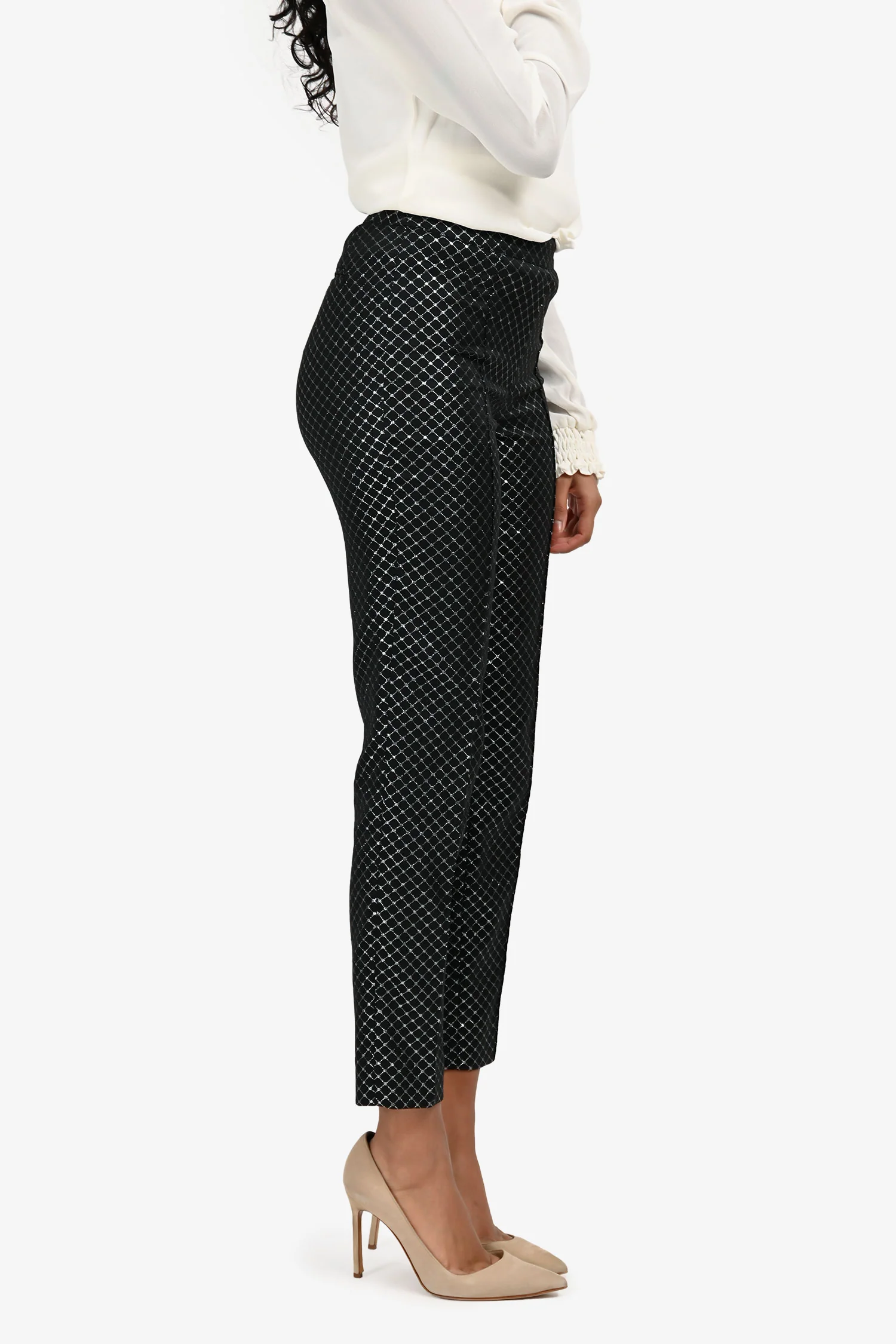St. John Black Metallic Straight Leg Trousers Size 0