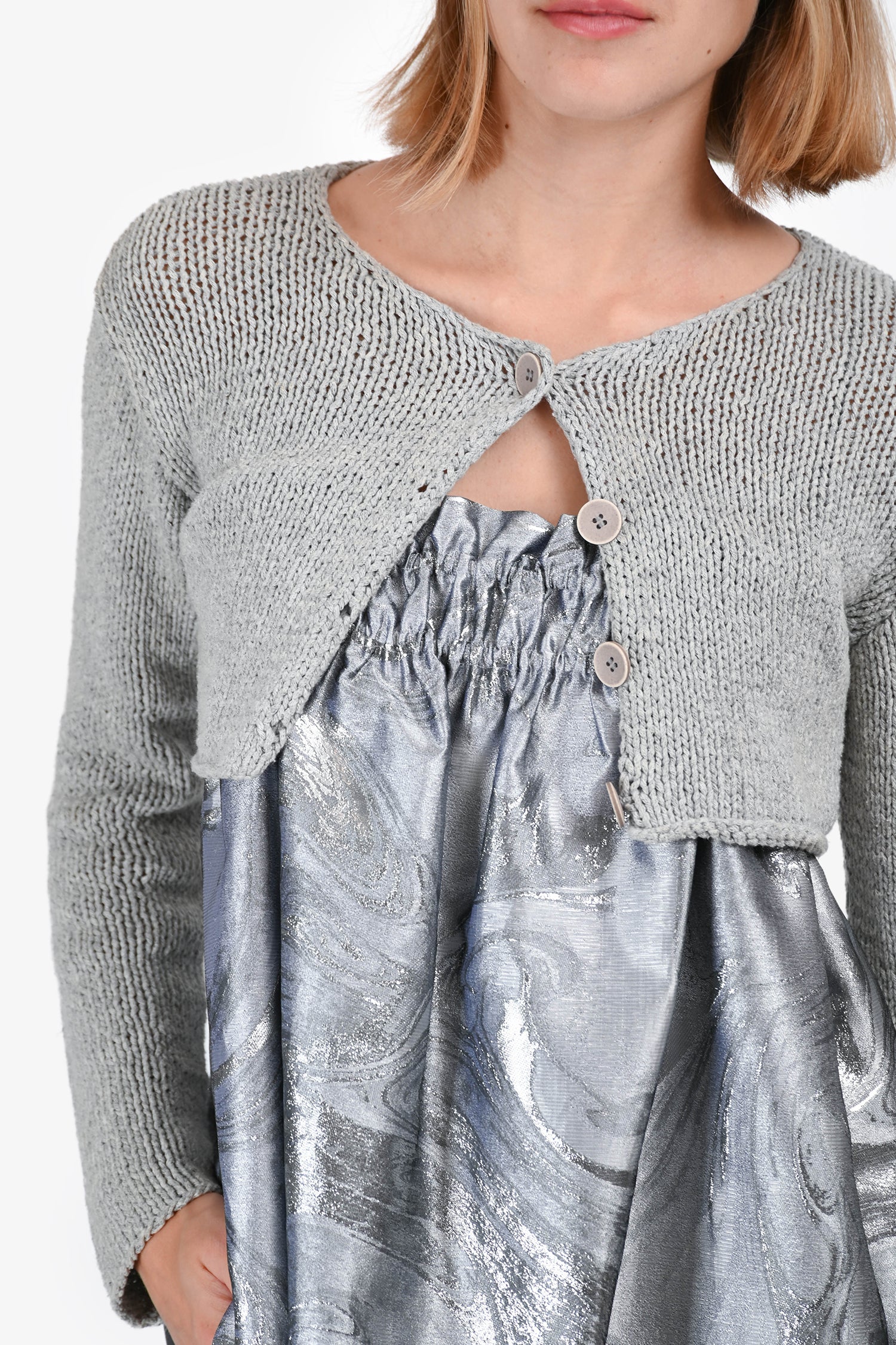 MM6 Maison Martin Margiela Light Grey Cotton Knit Crop Jacket Size M