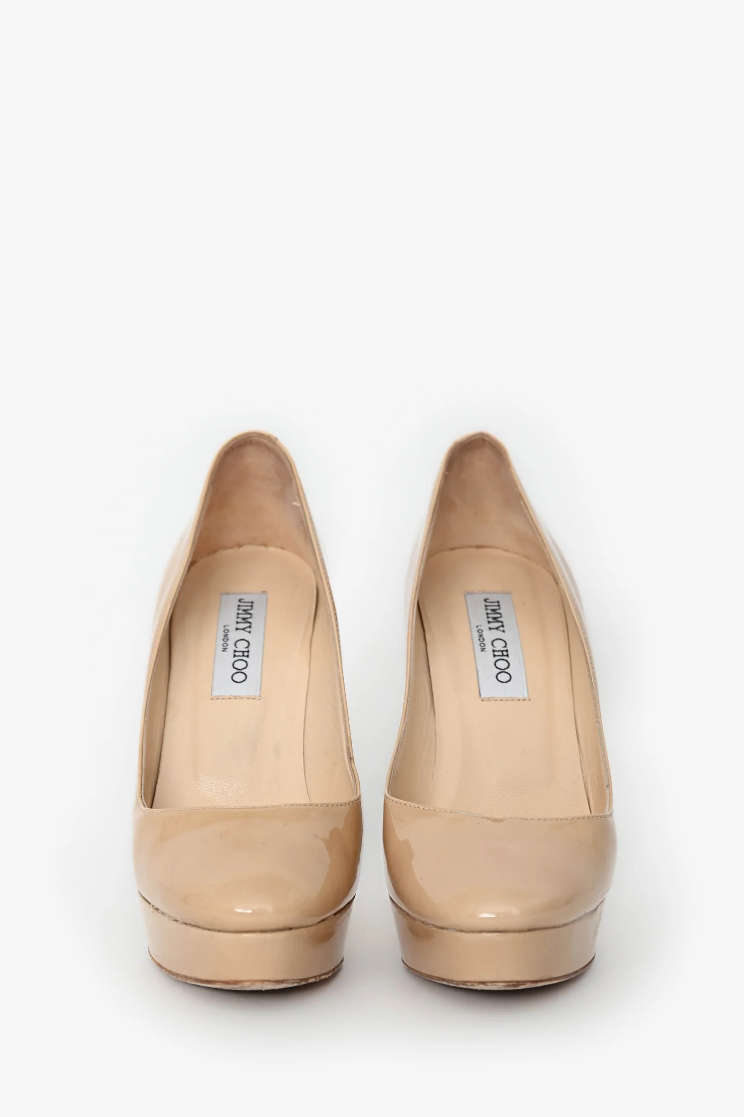 Jimmy Choo Patent Nude Platform Pumps Size 38.5