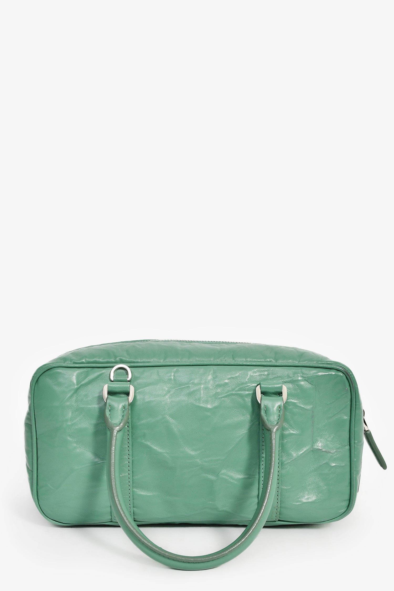 Prada Green Antique Nappa Leather Triangle Logo Top Handle