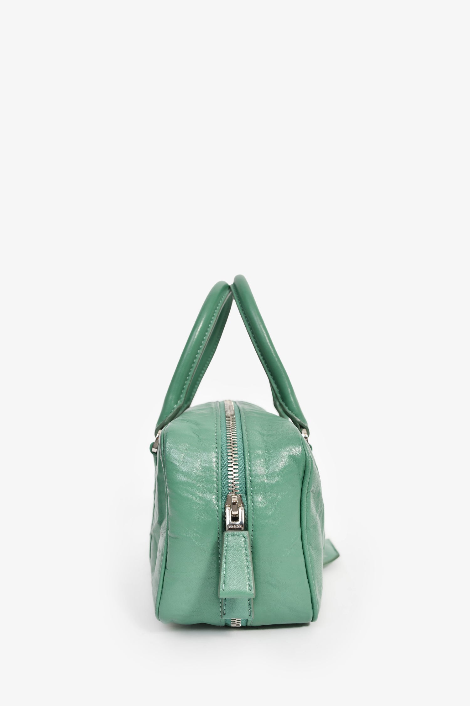 Prada Green Antique Nappa Leather Triangle Logo Top Handle