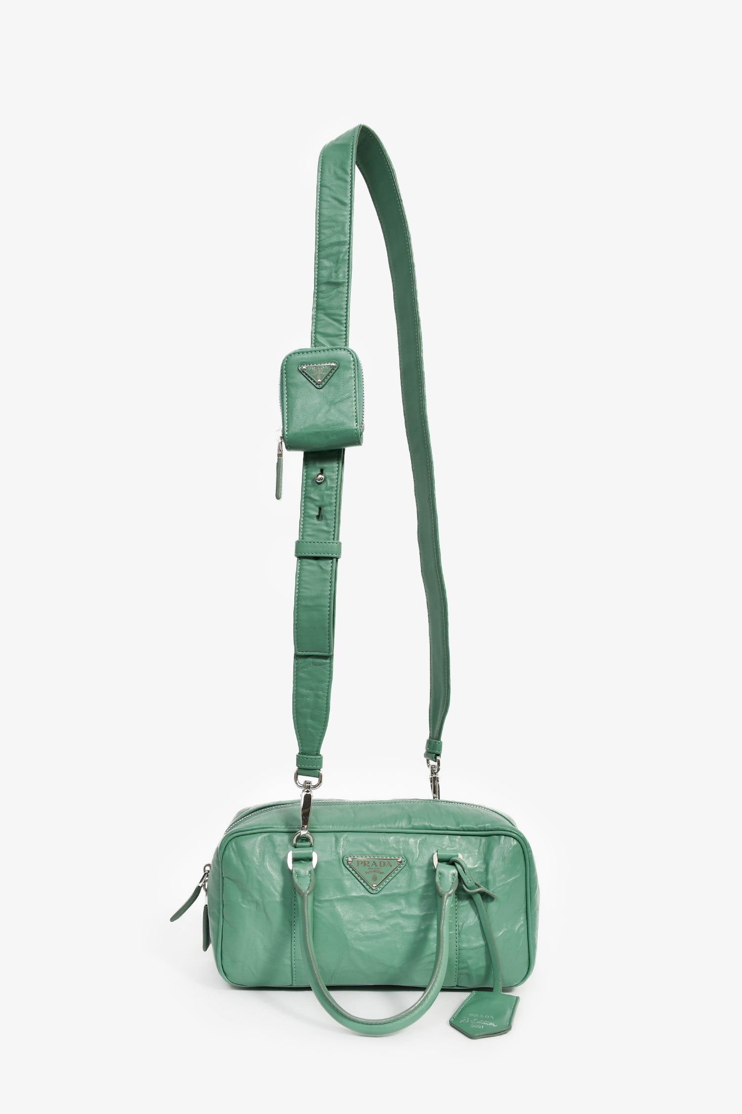 Prada Green Antique Nappa Leather Triangle Logo Top Handle