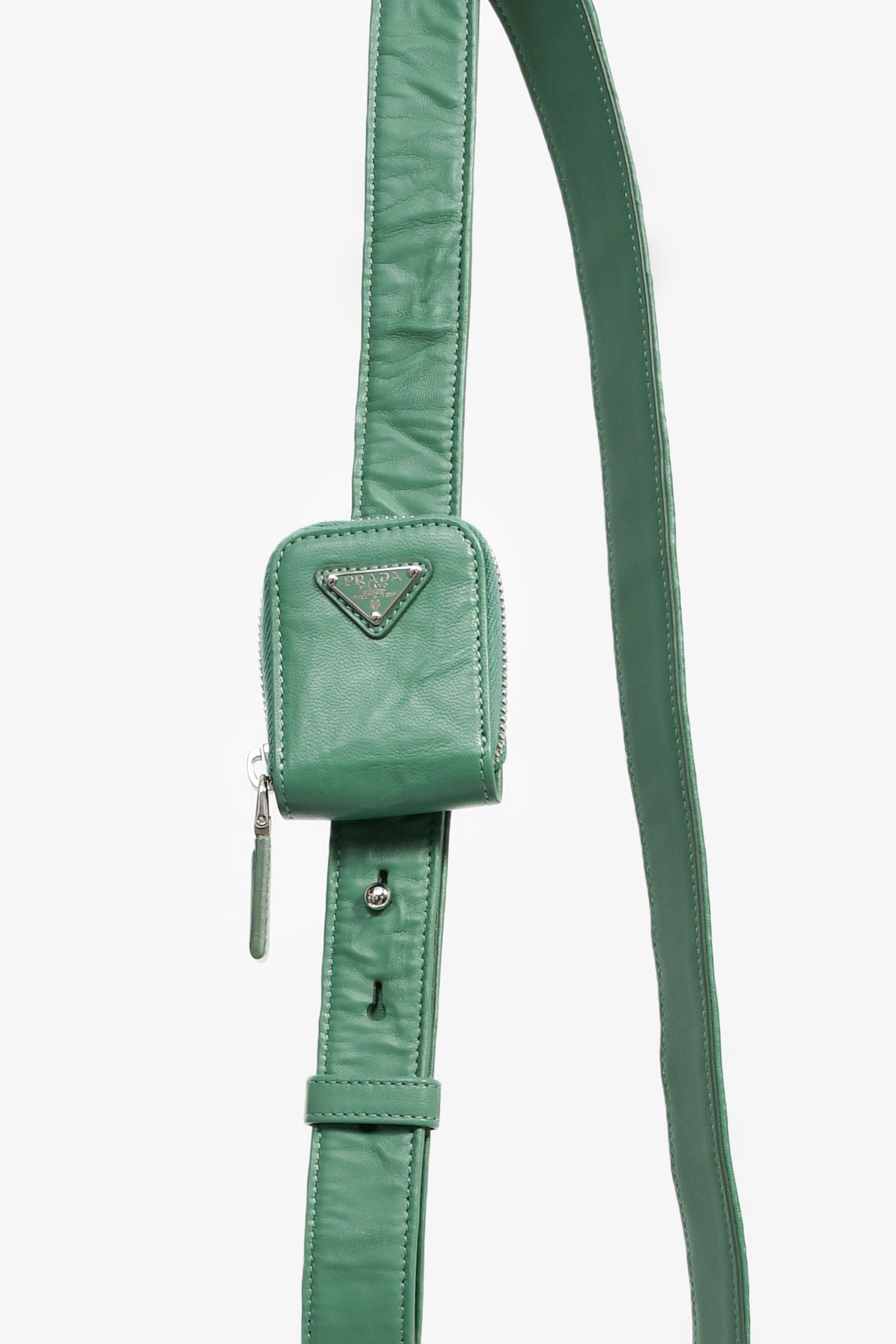 Prada Green Antique Nappa Leather Triangle Logo Top Handle