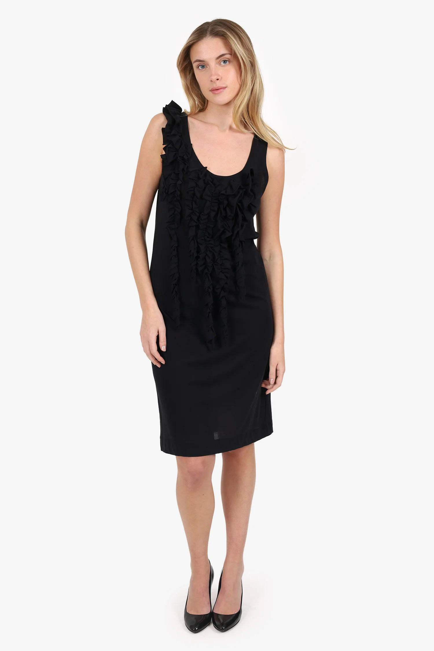 Dries Van Noten Black Ruffled Havillo Sleeveless Dress Size M