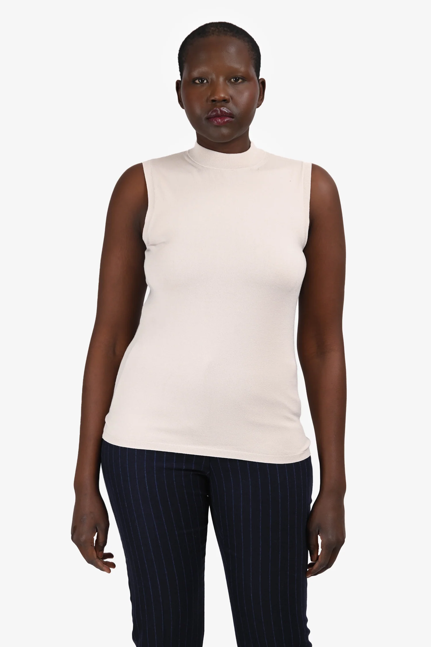 'S Max Mara Beige Mock Neck Sleeveless Top Estimated Size M