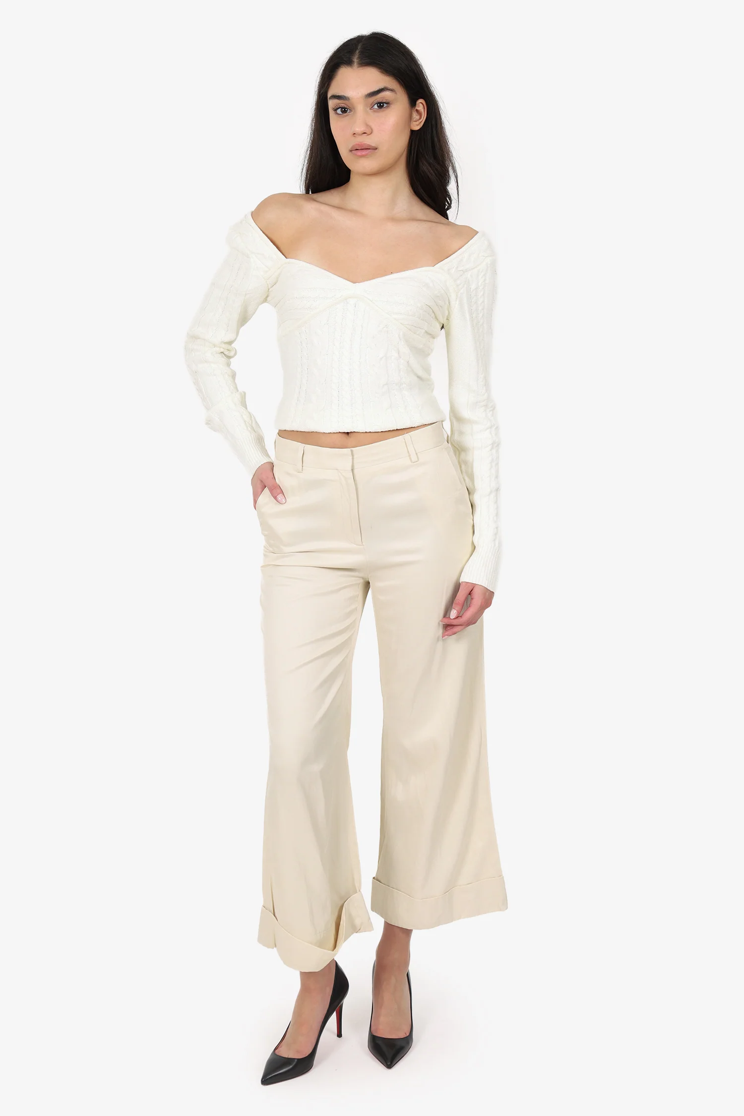 Dries Van Noten Cream High Waisted Trousers Size 36