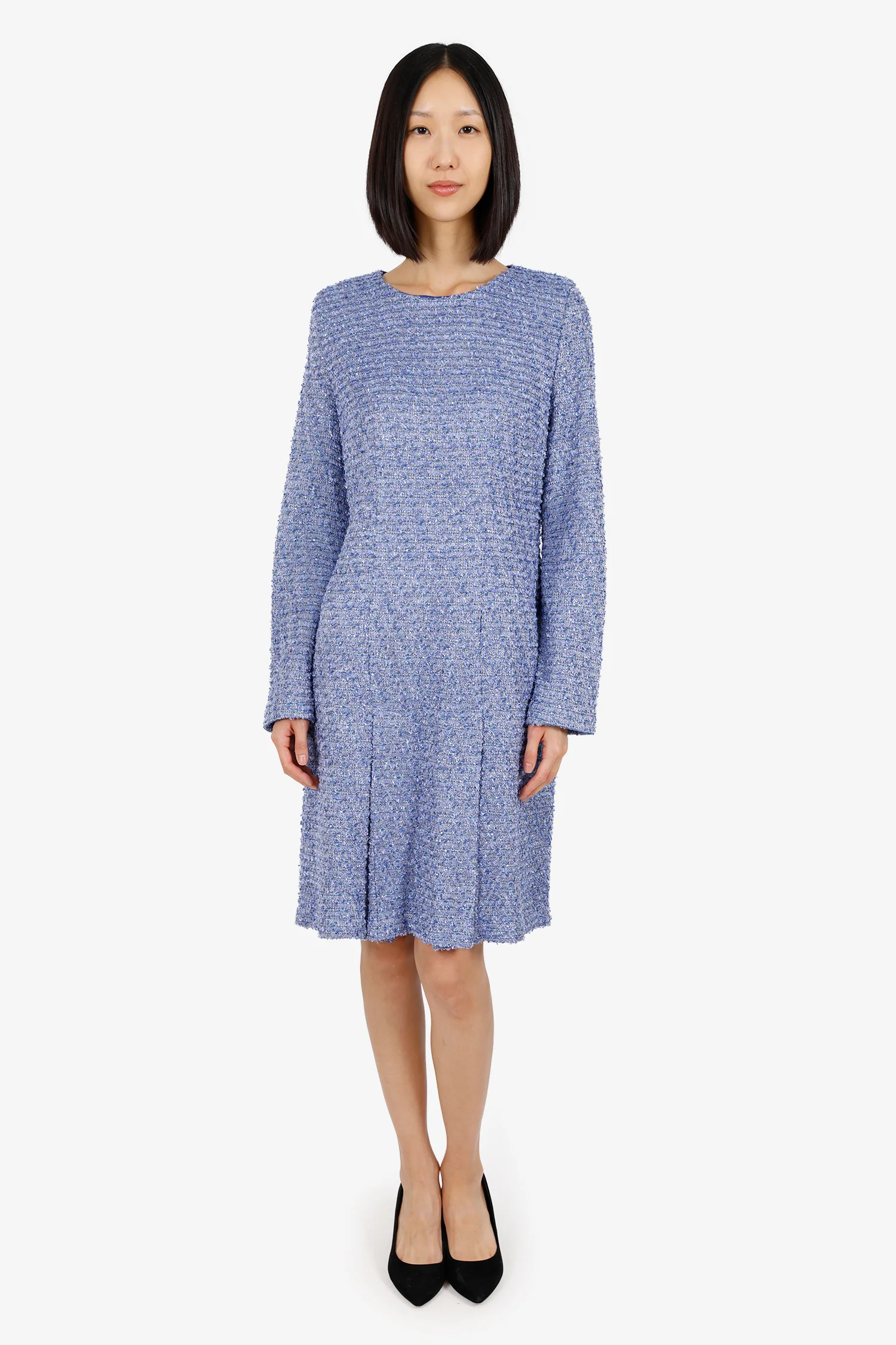 St. John Purple Tweed Sequin Long Slip Midi Dress Size 14