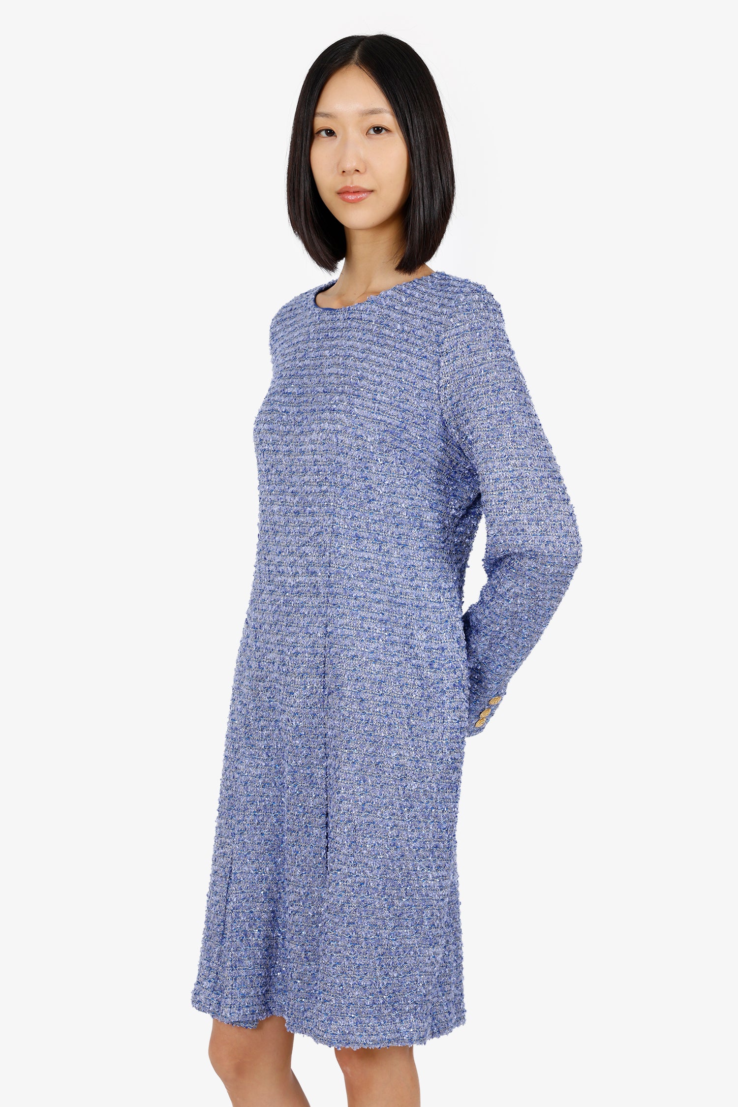 St. John Purple Tweed Sequin Long Slip Midi Dress Size 14