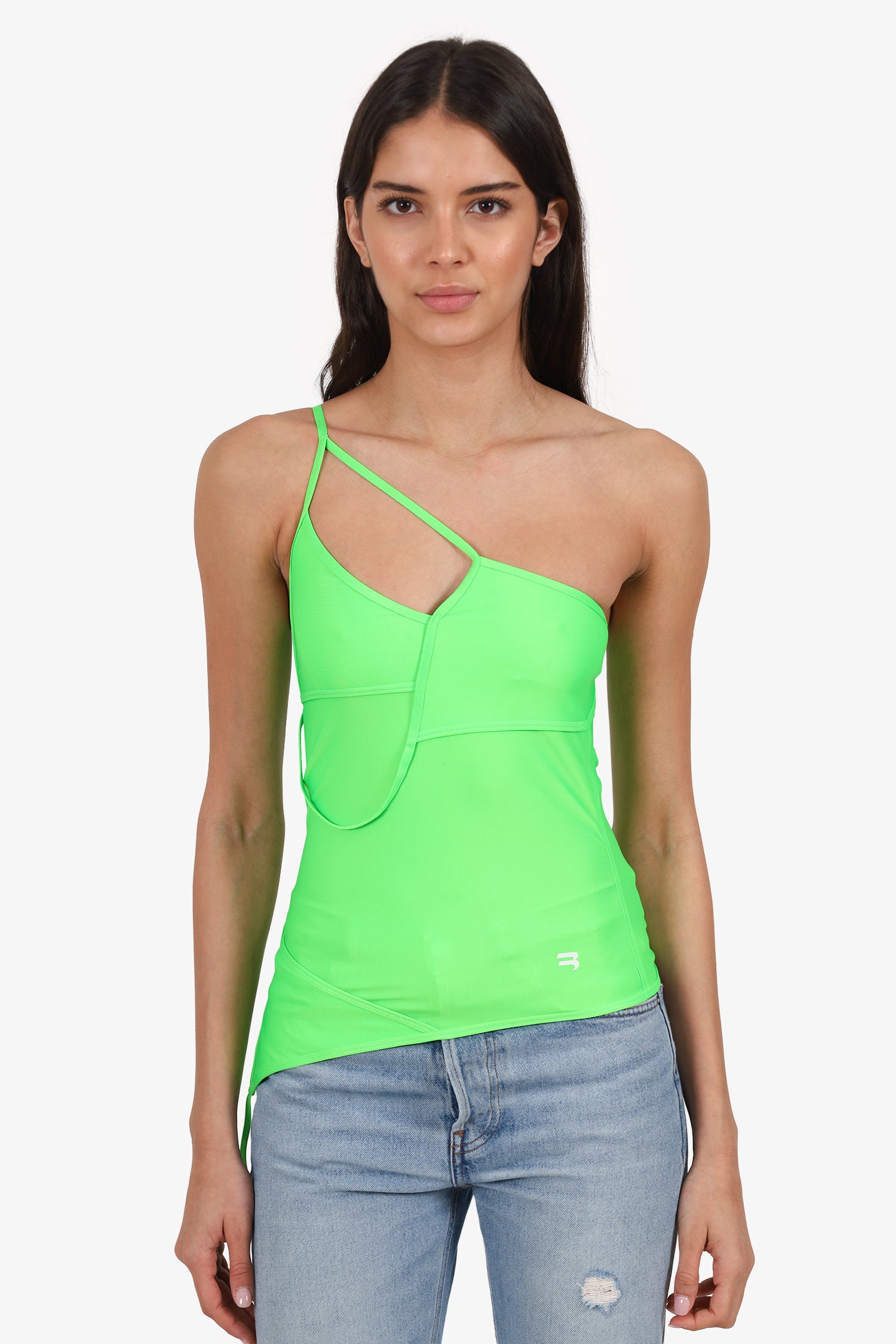 Balenciaga Green Strappy One Shoulder Top Size 34