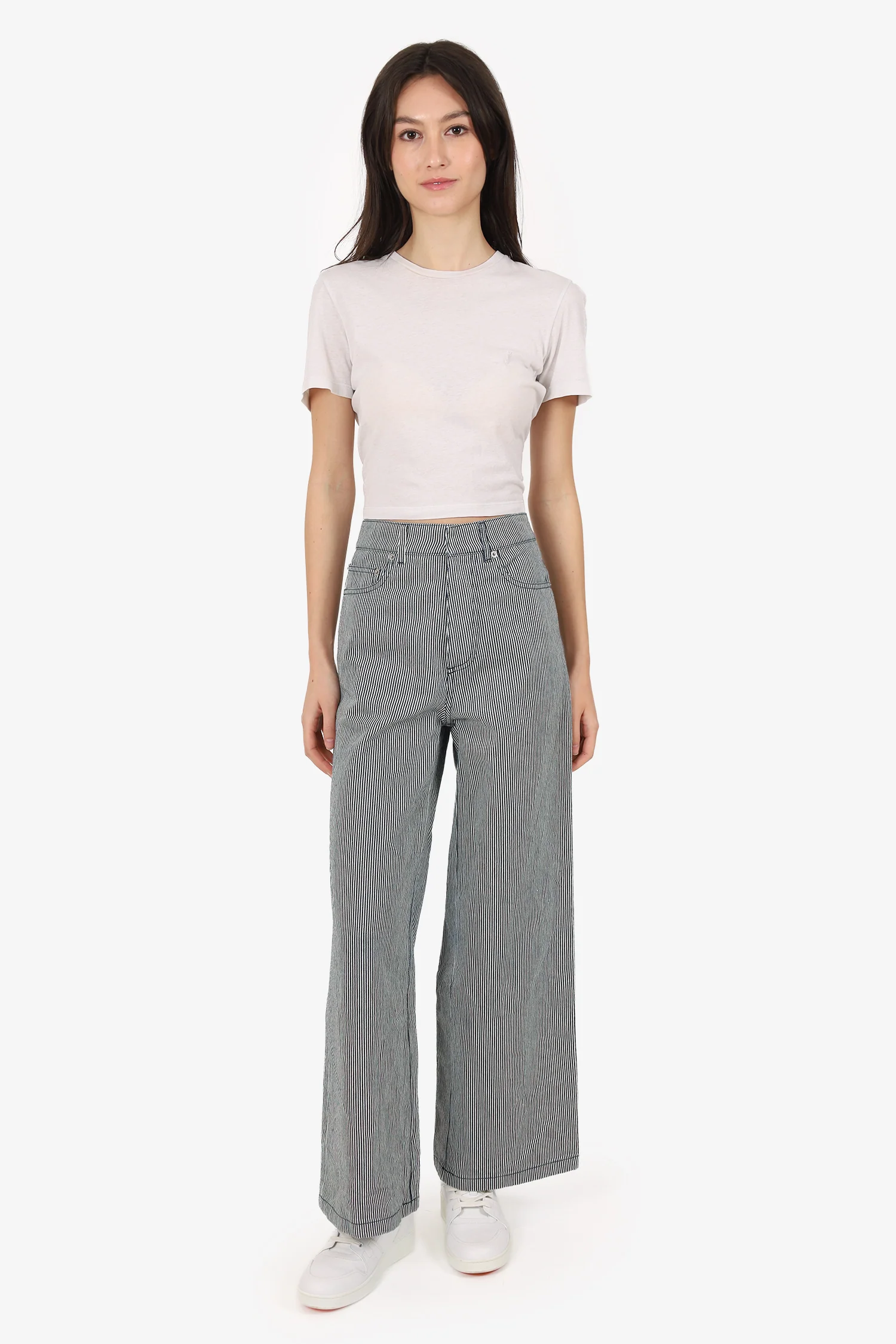 Christian Dior White/Navy Striped Wide Leg Pants Size 34