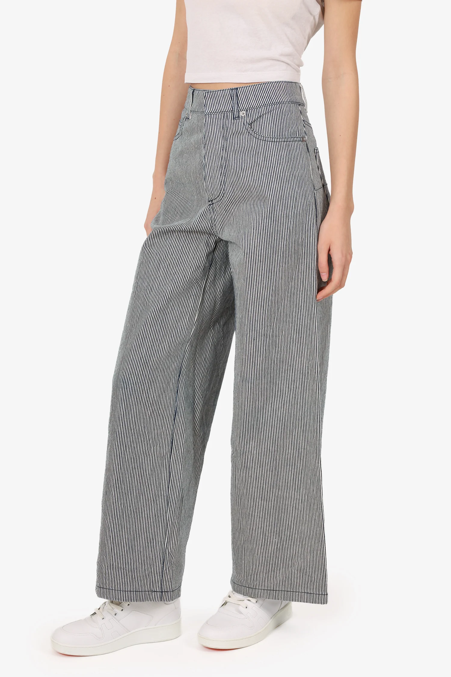 Christian Dior White/Navy Striped Wide Leg Pants Size 34