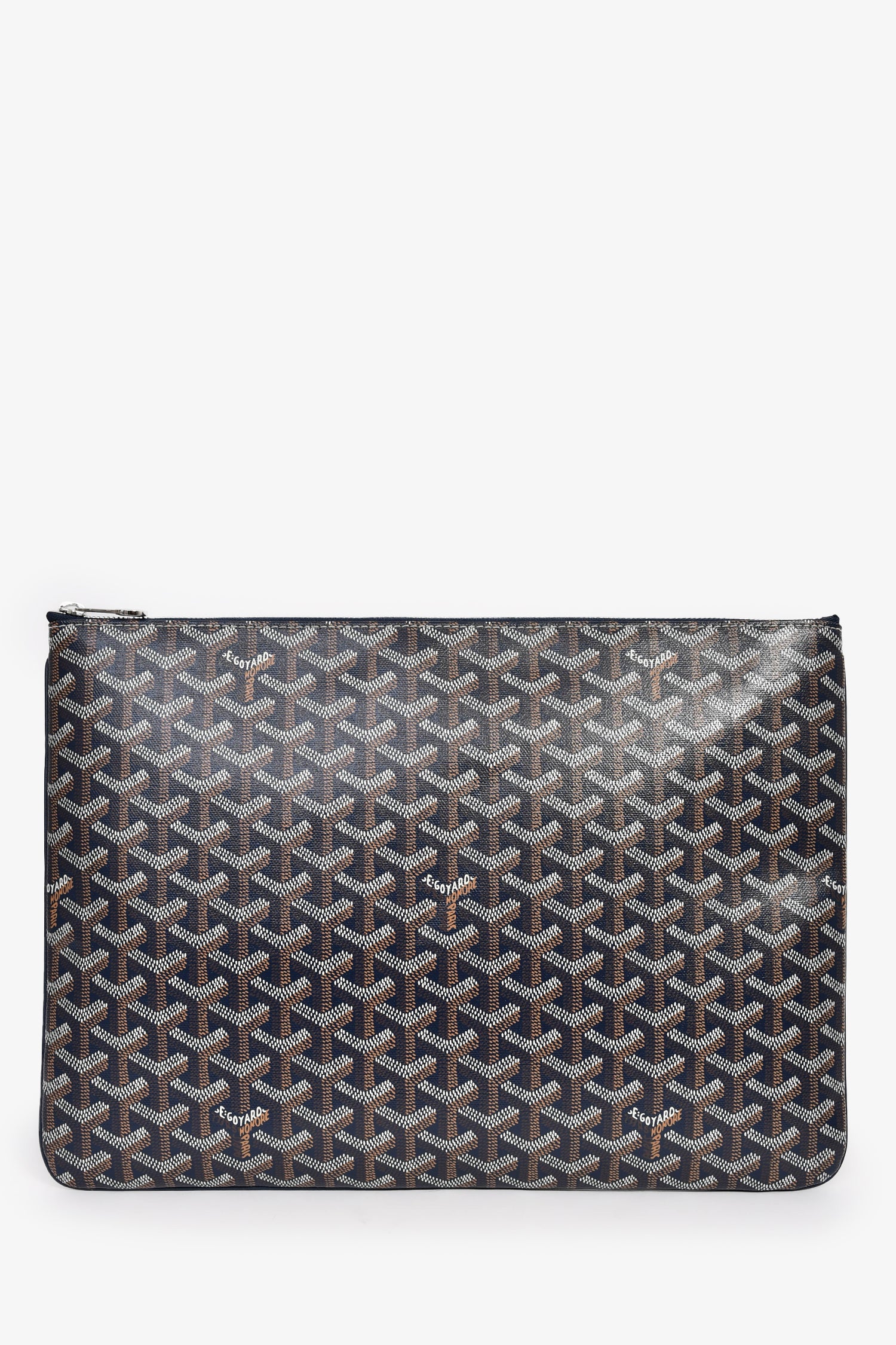 Goyard Navy Blue Goyardine Pochette Senat GM Zip Pouch