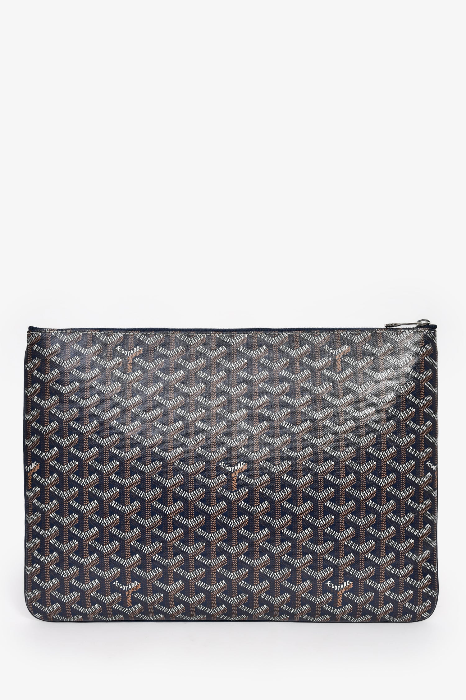 Goyard Navy Blue Goyardine Pochette Senat GM Zip Pouch