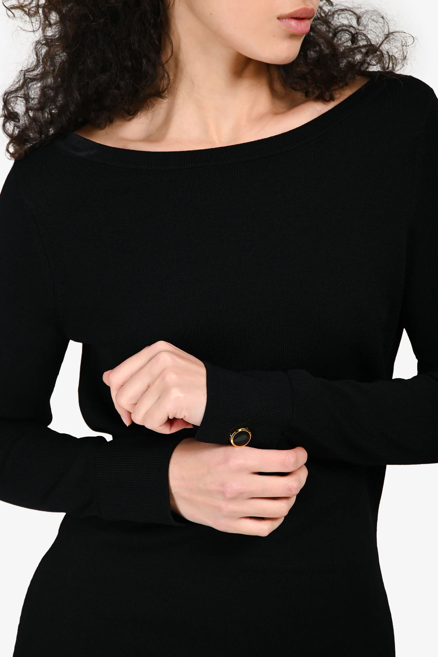 St. John Black Ribbed Long Sleeve Midi Dress Size S