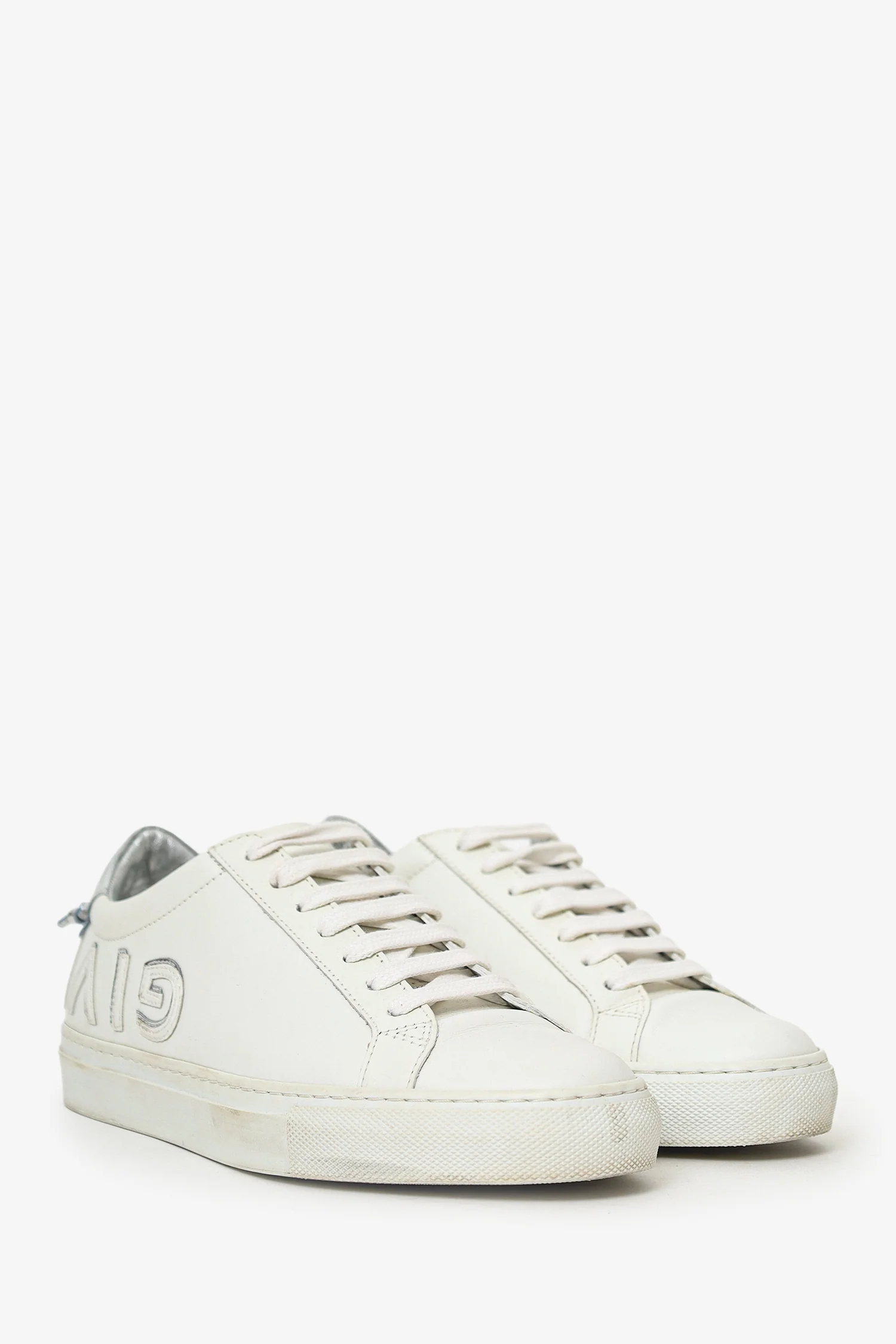 Givenchy White/Silver Leather Low Top Sneakers Size 37.5