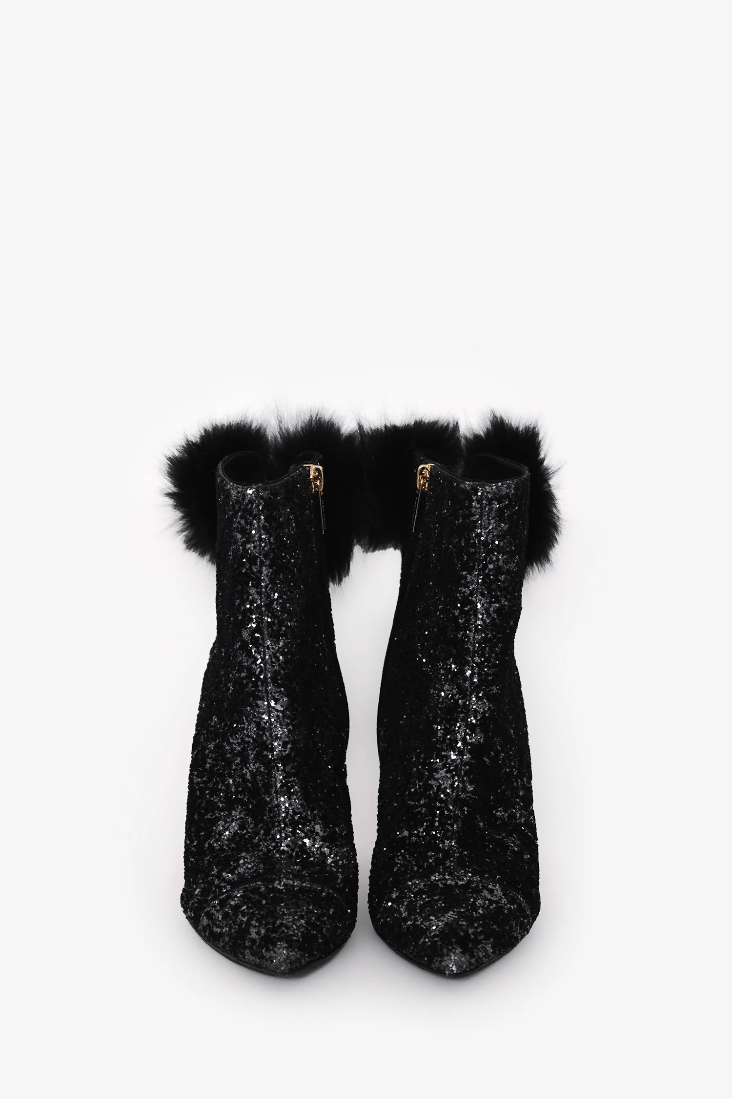 Jimmy Choo Black Tesler Glittered Fur-Trim Ankle Boots Size 36.5