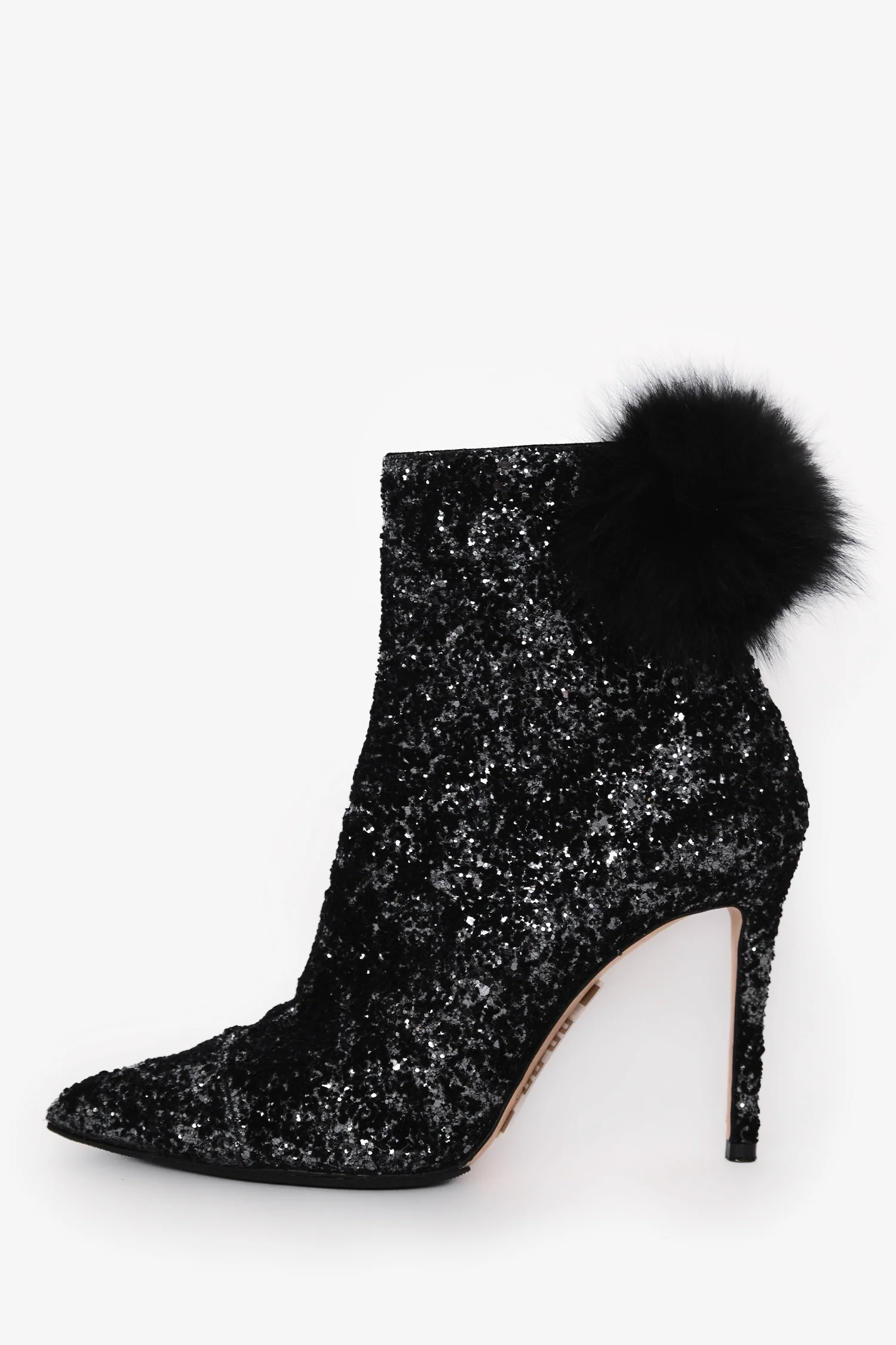 Jimmy Choo Black Tesler Glittered Fur-Trim Ankle Boots Size 36.5