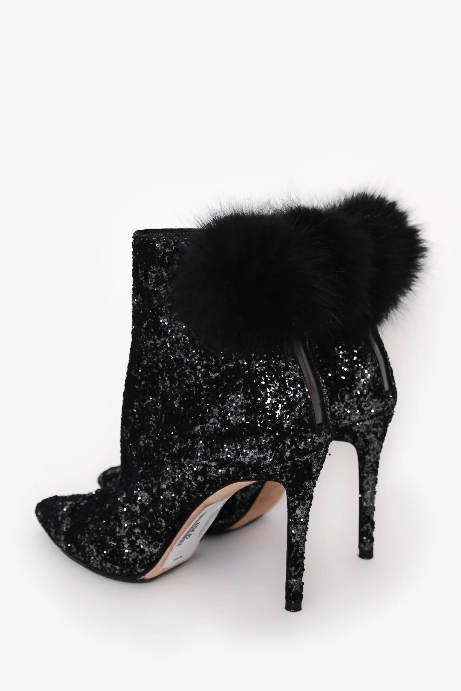 Jimmy Choo Black Tesler Glittered Fur-Trim Ankle Boots Size 36.5
