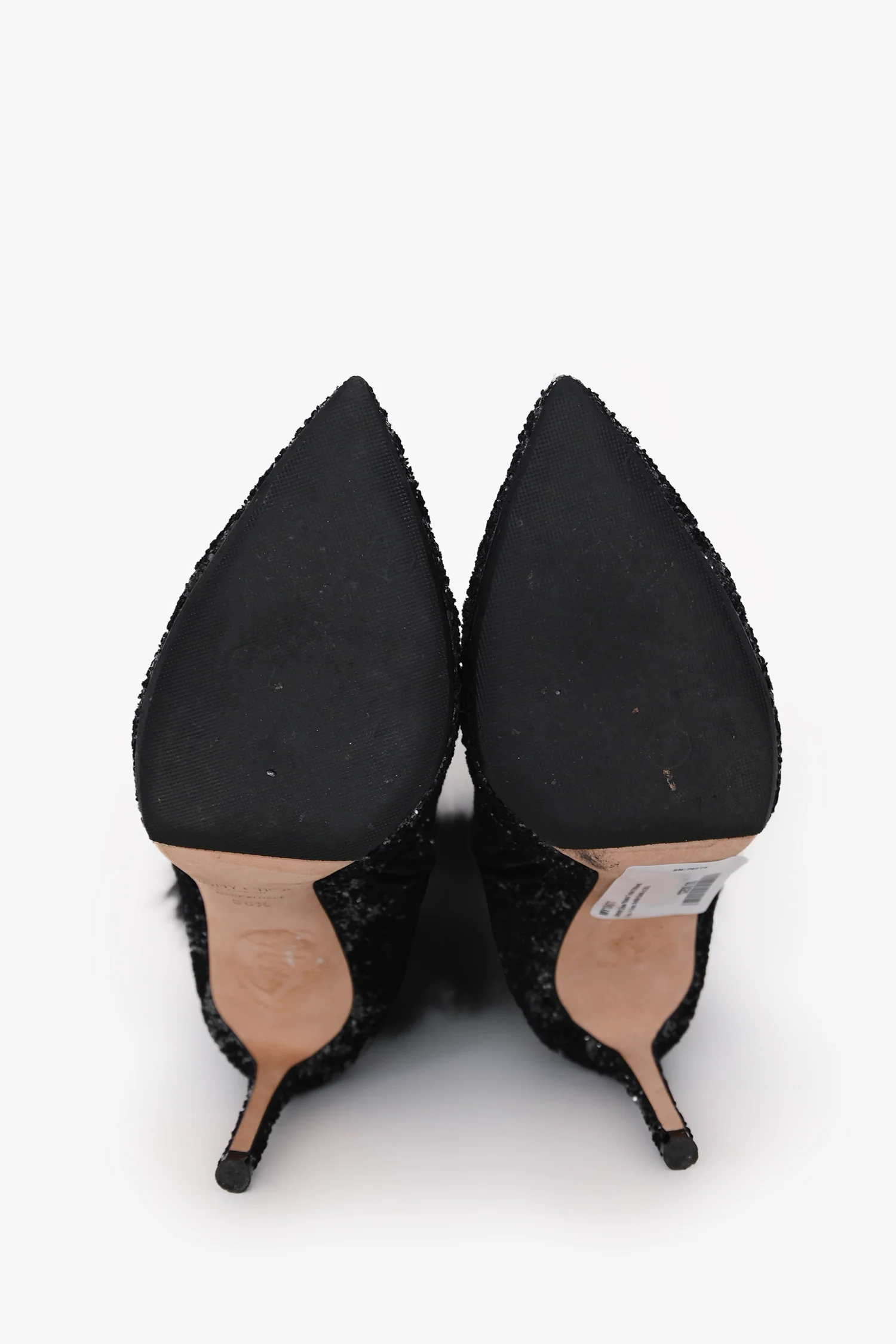 Jimmy Choo Black Tesler Glittered Fur-Trim Ankle Boots Size 36.5