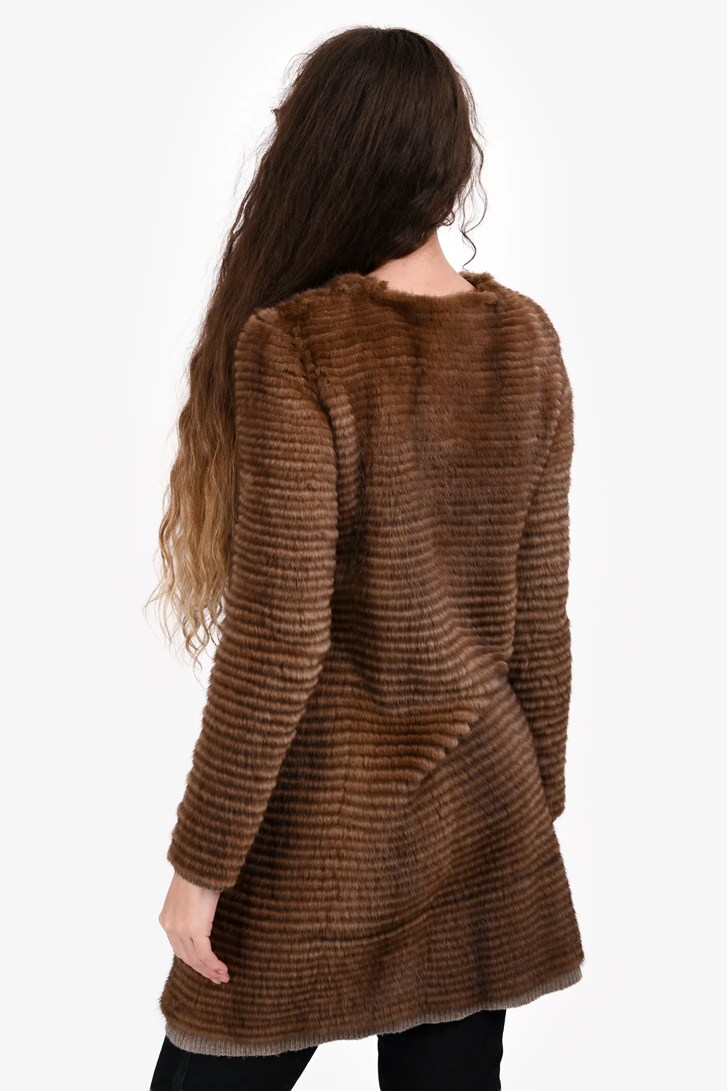 'S Max Mara Brown Mink Wool Lined Midi Jacket Size 8 US