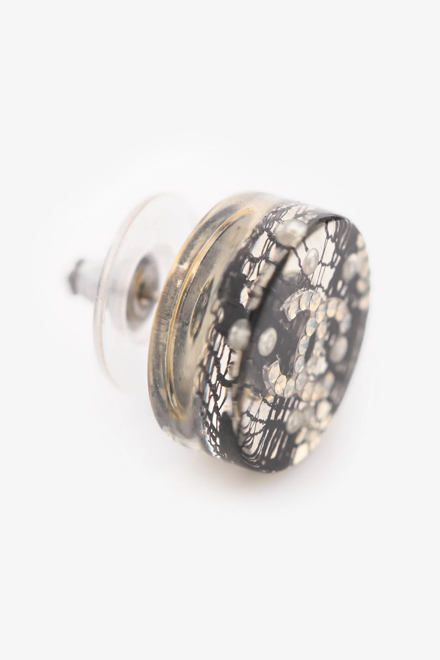 Pre-Loved Chanel™ 2013 Resin Lace CC Rounded Ear Studs