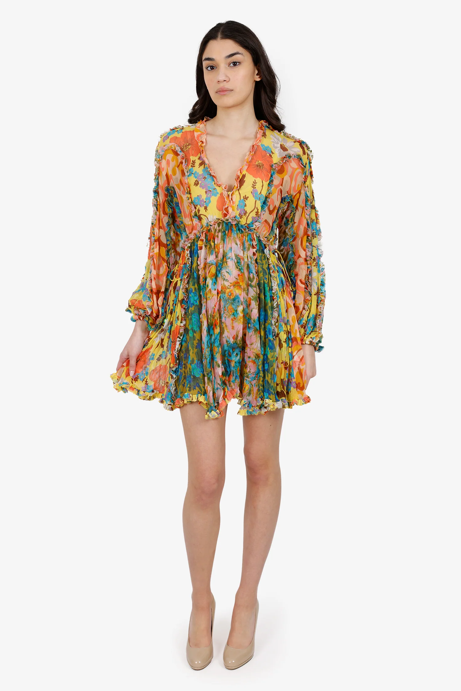 Zimmermann Multicolour Floral Print Estelle Billow Mini Dress Size 1