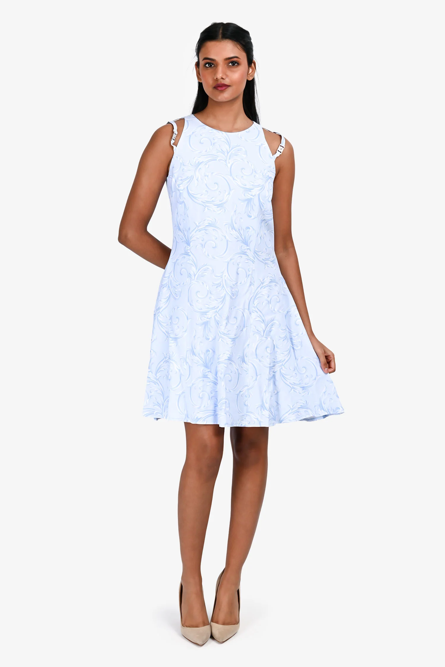 Versace 2024 Light Blue Baroque Midi Dress Size 40