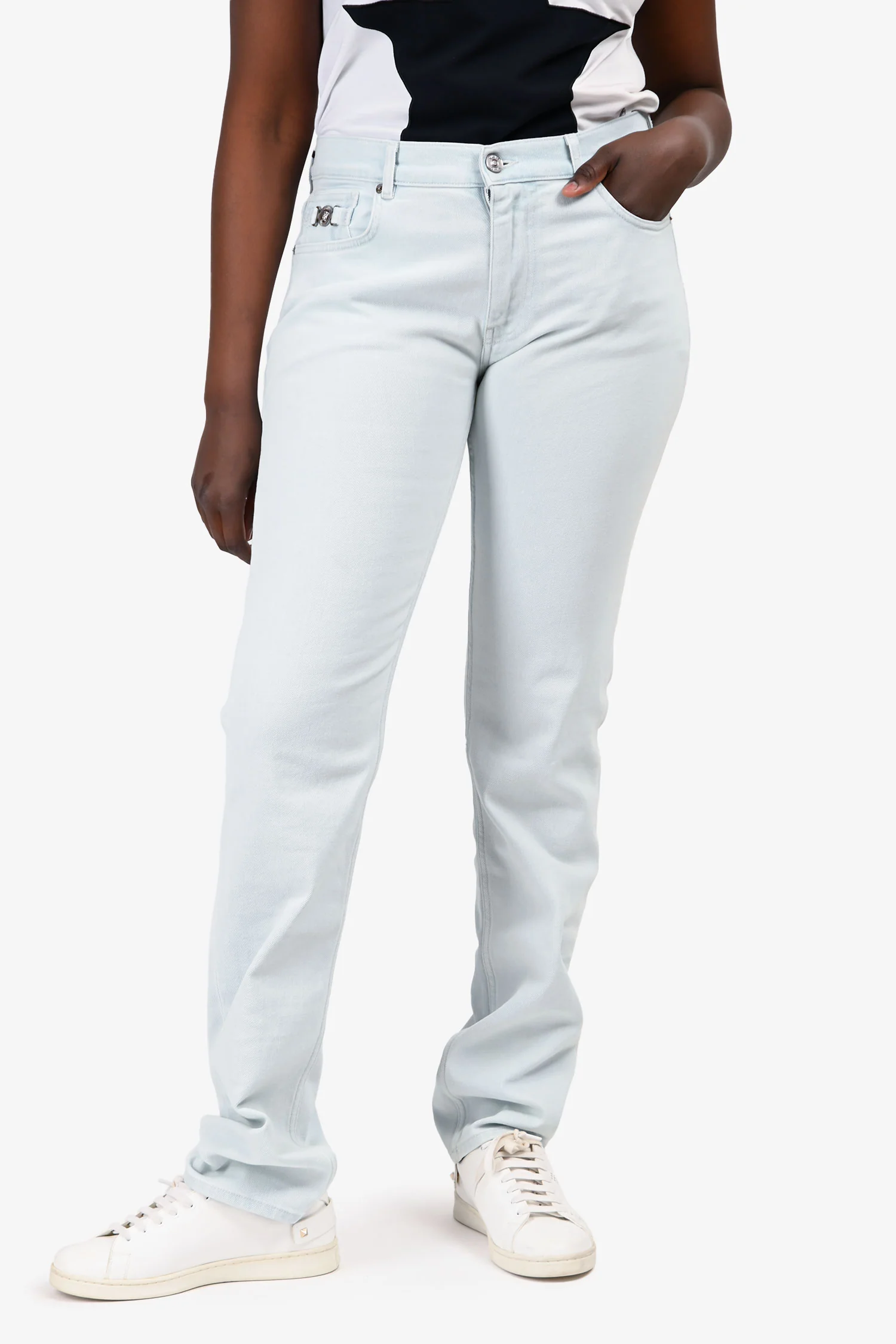 Versace Light Wash Denim Medusa '95 Straight Leg Jeans Size 33