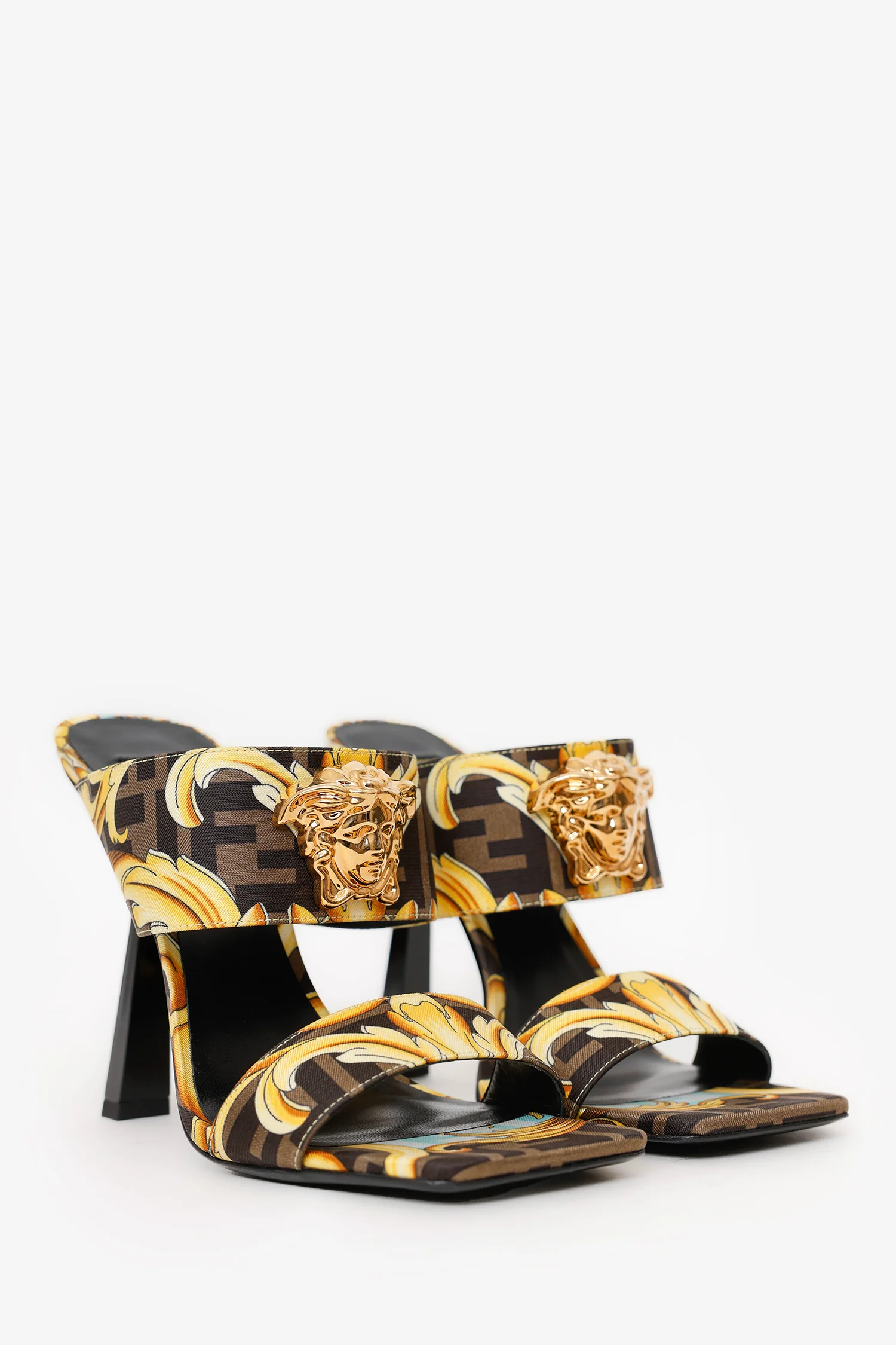 Fendi X Versace Brown/Yellow Zuca Medusa Heels Size 38.5