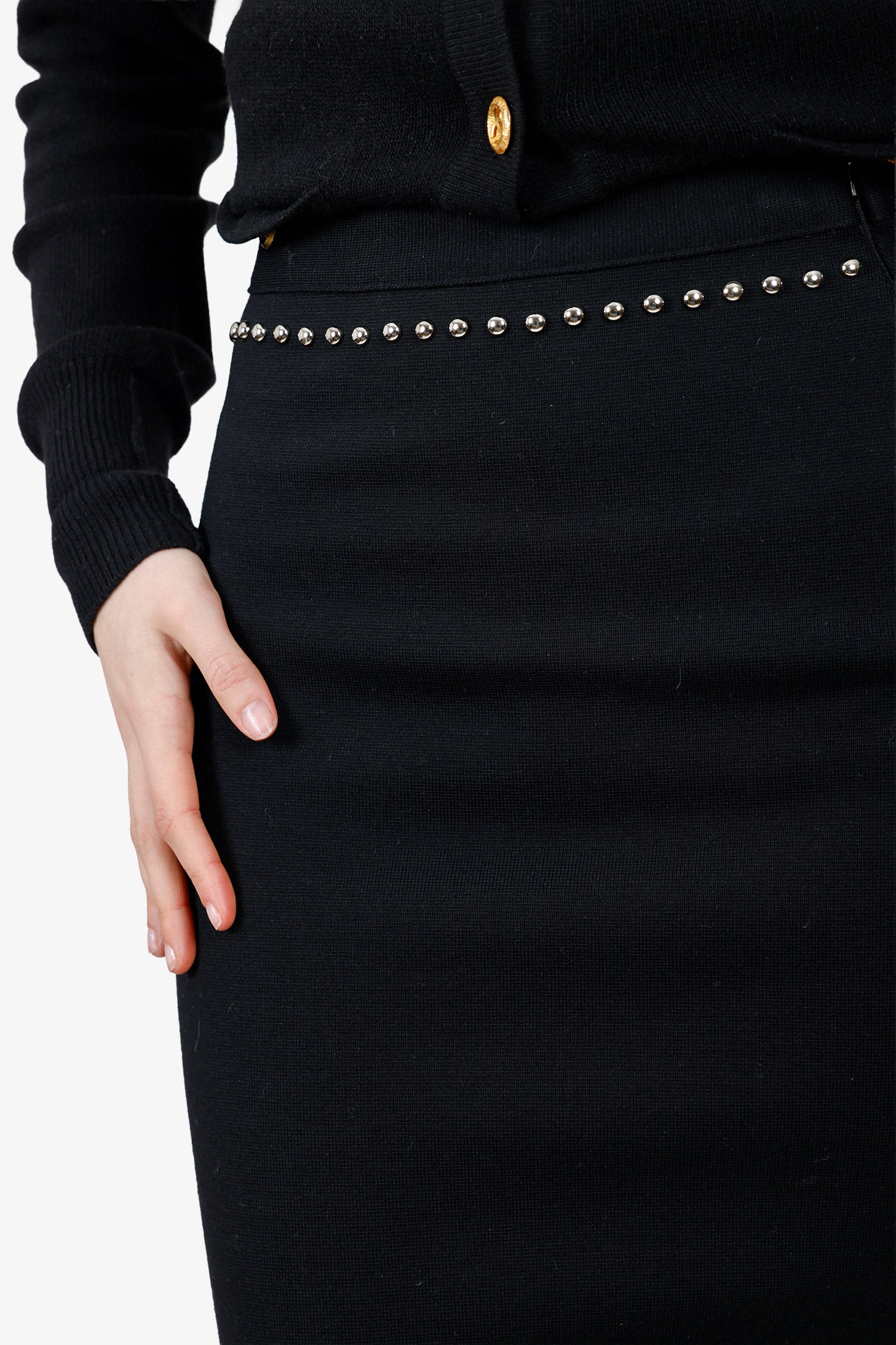 Givenchy Black Wool Silver Stud Pencil Skirt Size XS