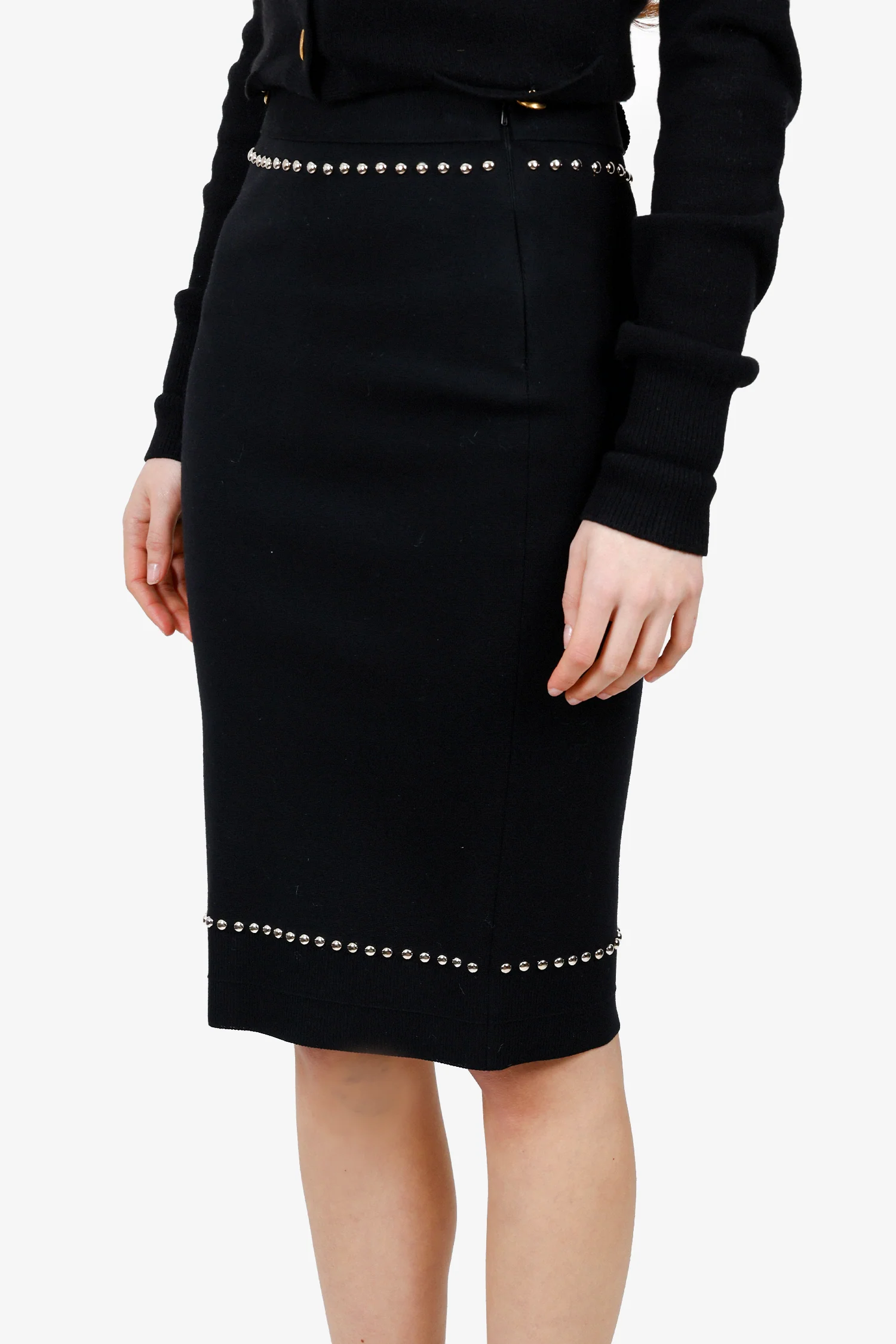 Givenchy Black Wool Silver Stud Pencil Skirt Size XS