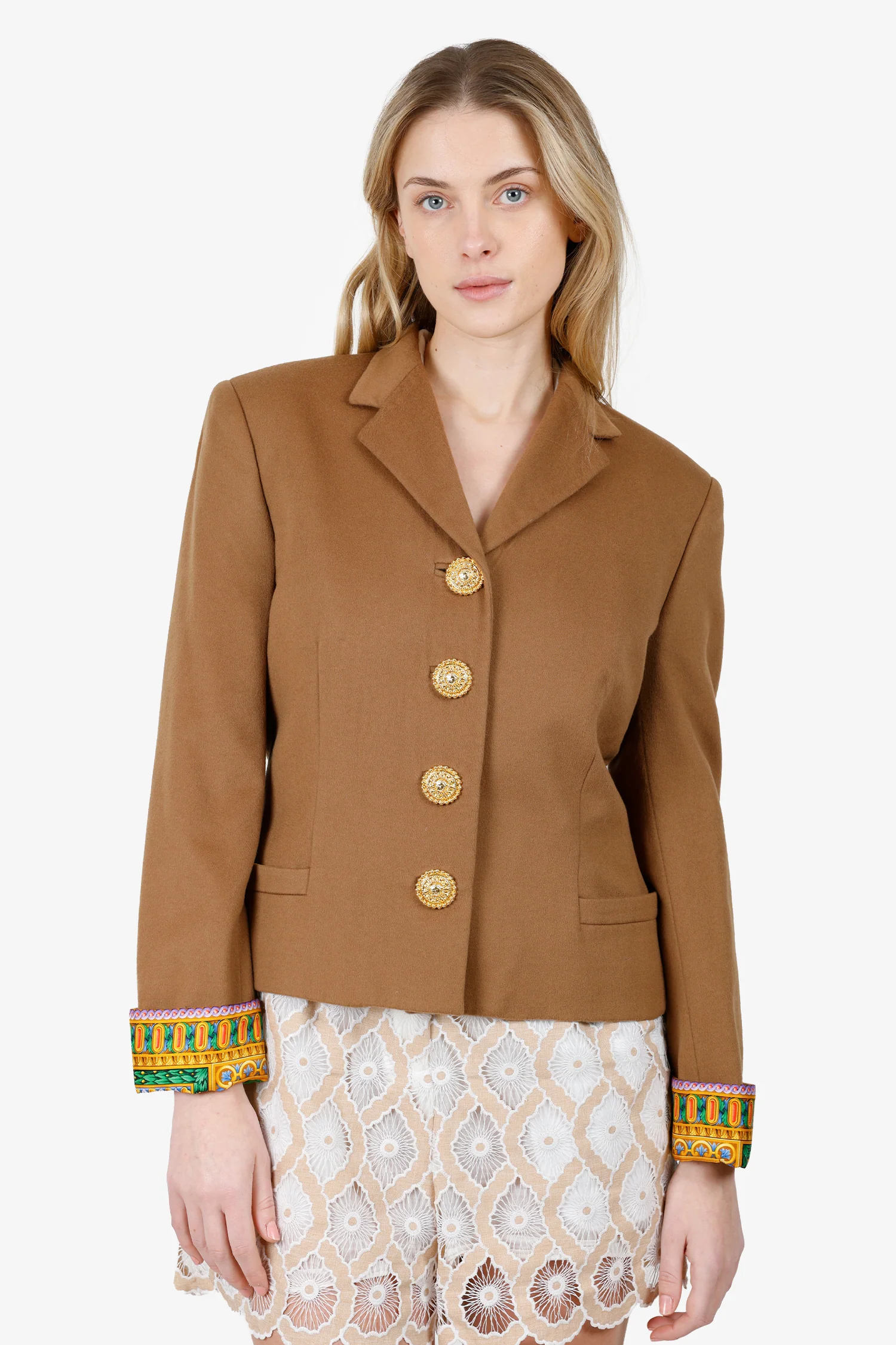 Versace Brown Wool Gold Button Jacket Estimated Size M