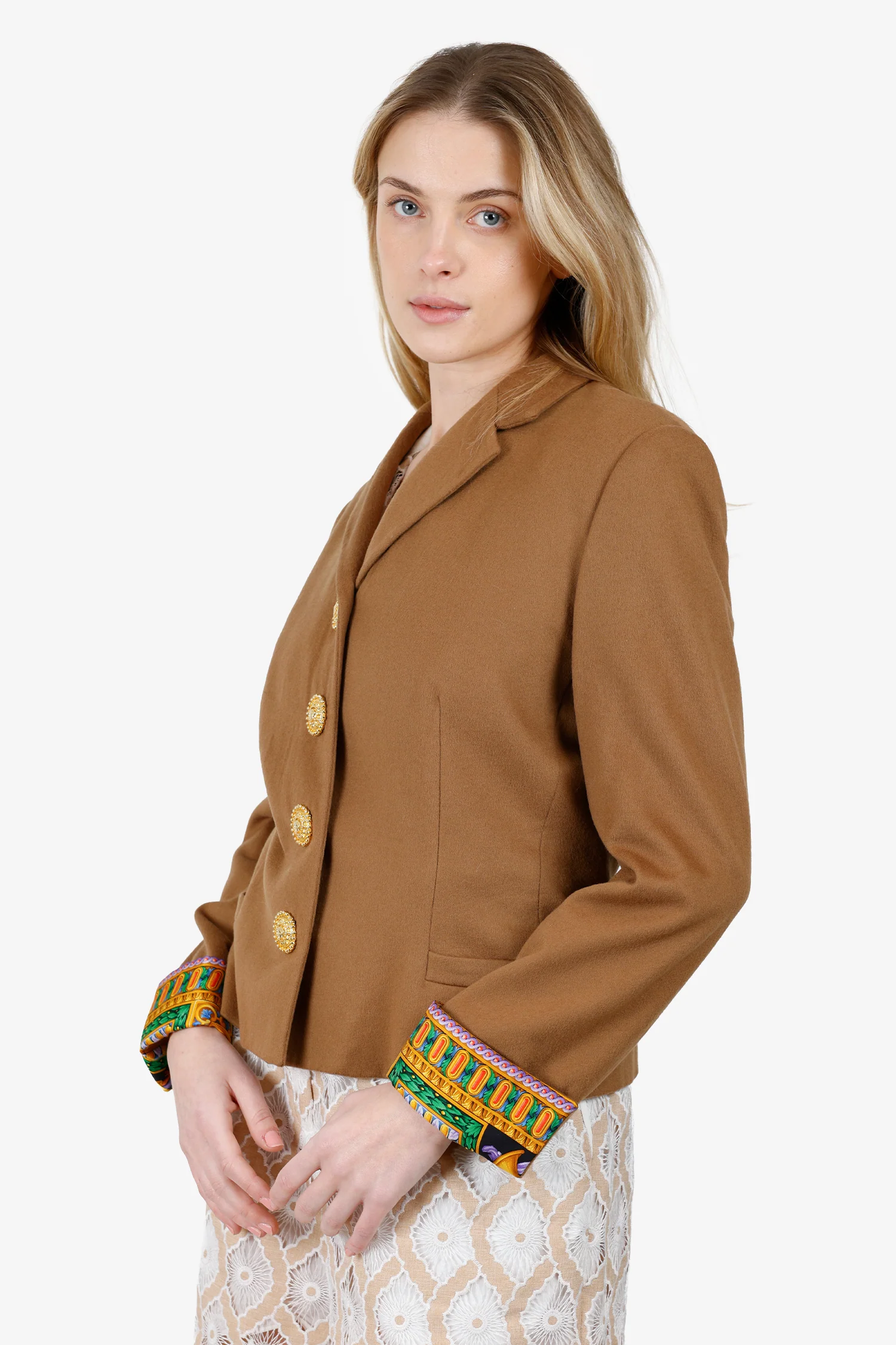 Versace Brown Wool Gold Button Jacket Estimated Size M