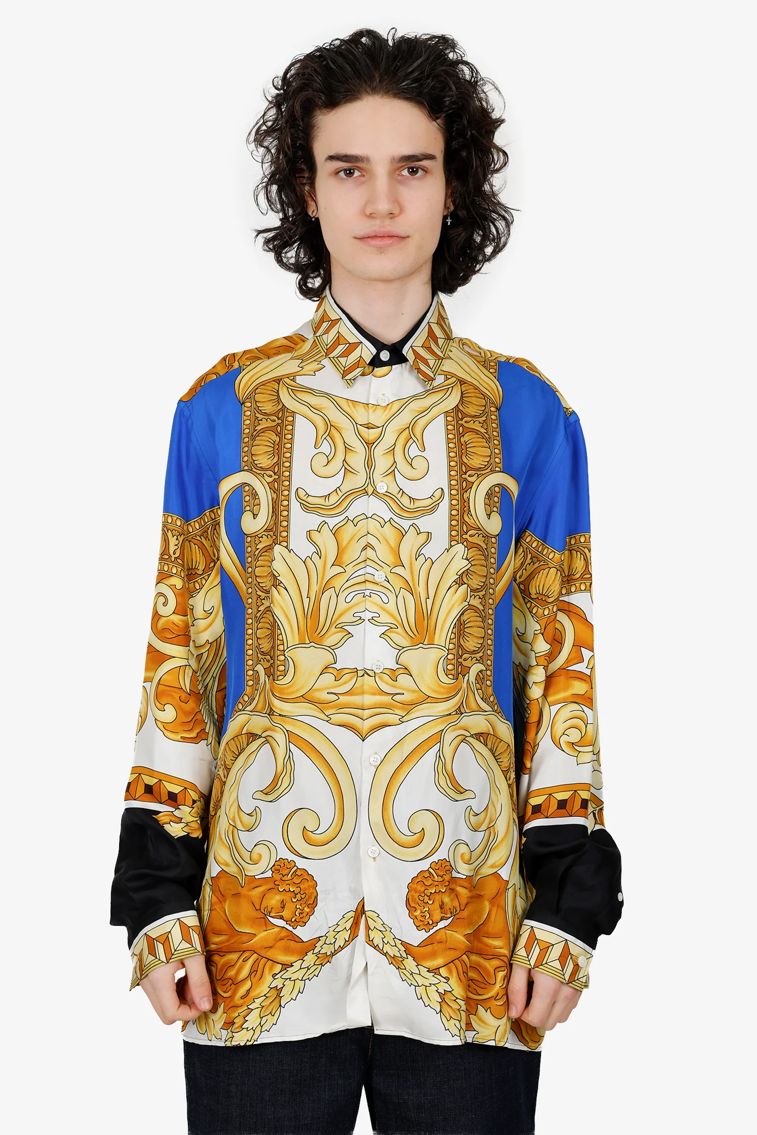 Versace Multicolour Silk Baroque Print Long Sleeve Button Down Shirt Size 40 Mens