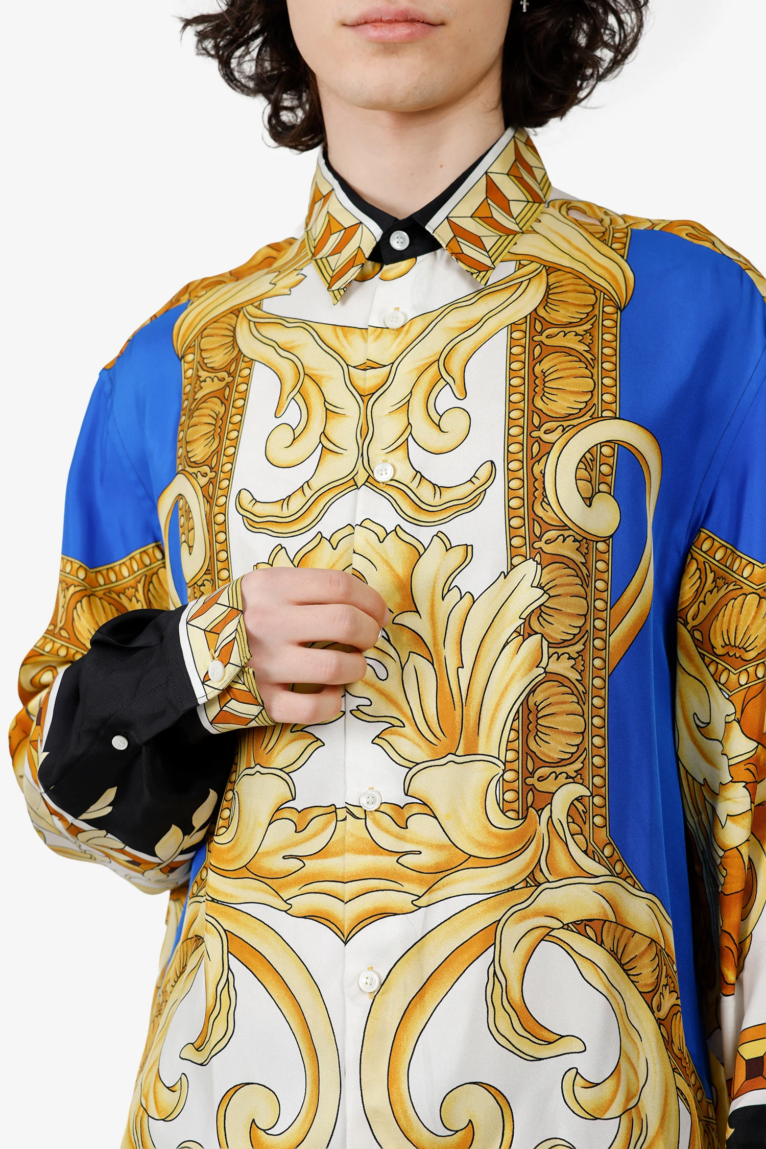 Versace Multicolour Silk Baroque Print Long Sleeve Button Down Shirt Size 40 Mens