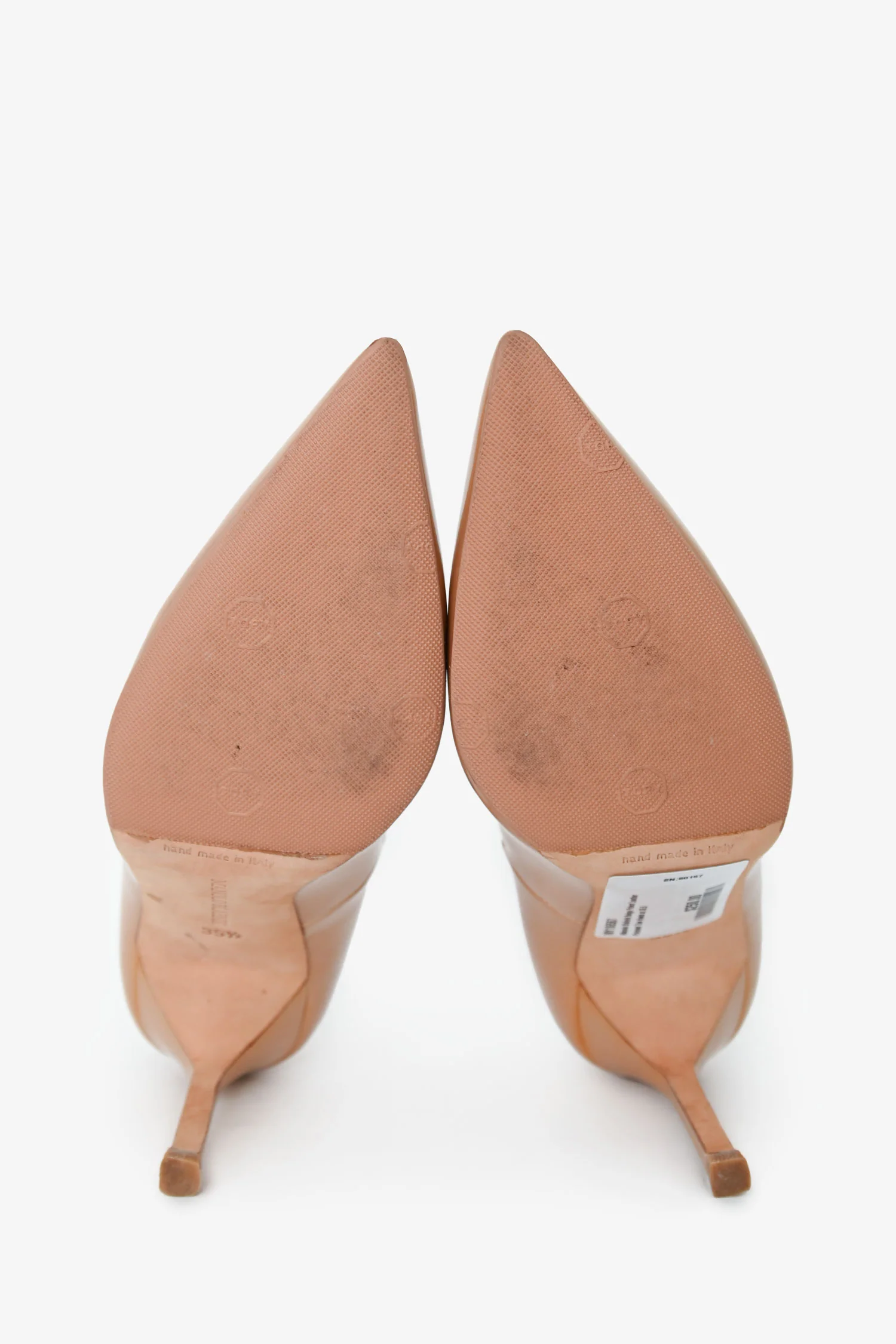 Manolo Blahnik Beige Patent Leather Pointed Toe Heels Size 35.5