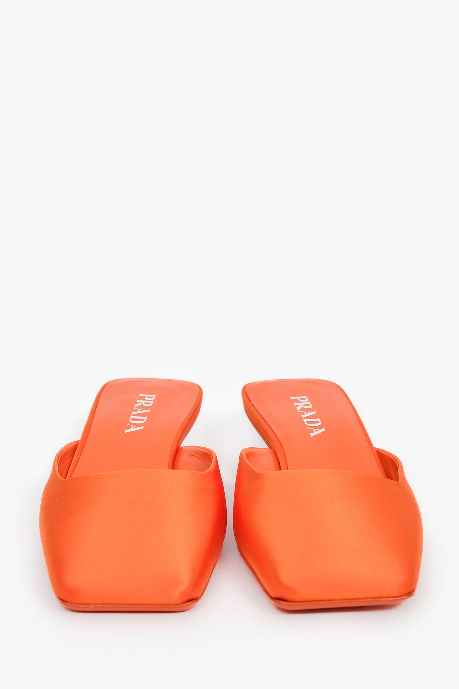Prada Orange Satin Square Toe Mules Size 38