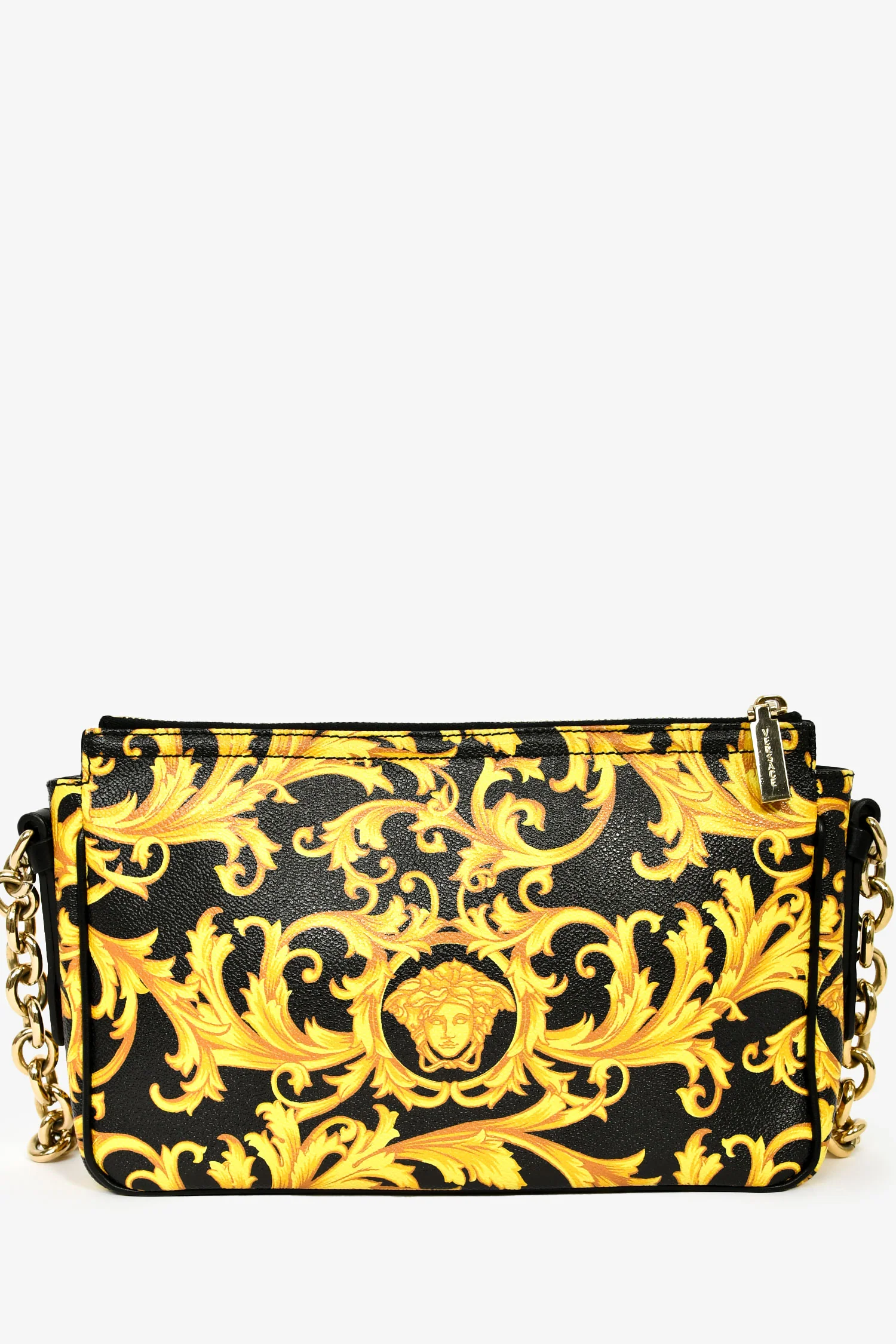 Versace Black/Yellow Leather Medusa Patterned Shoulder Bag