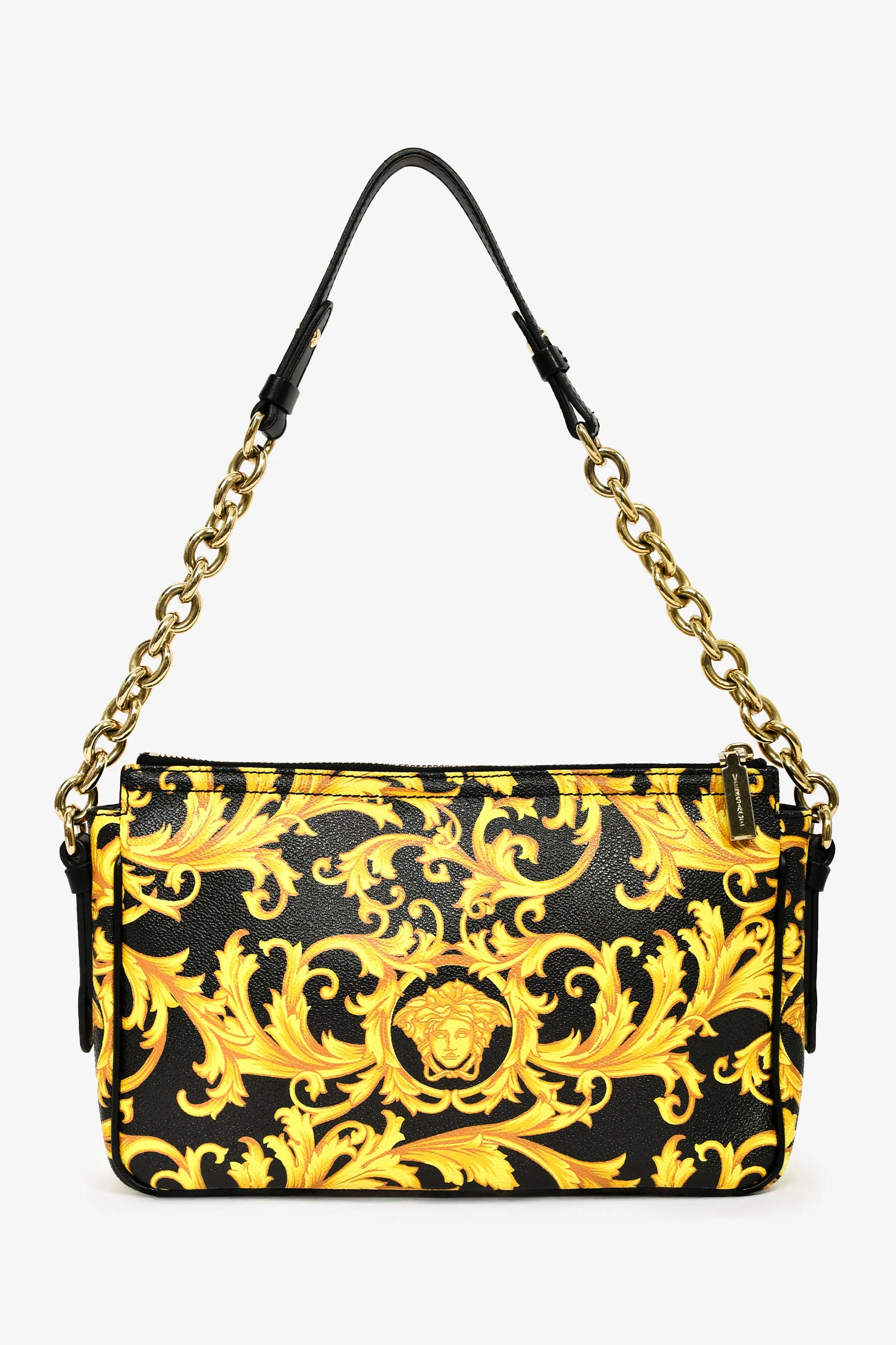 Versace Black/Yellow Leather Medusa Patterned Shoulder Bag