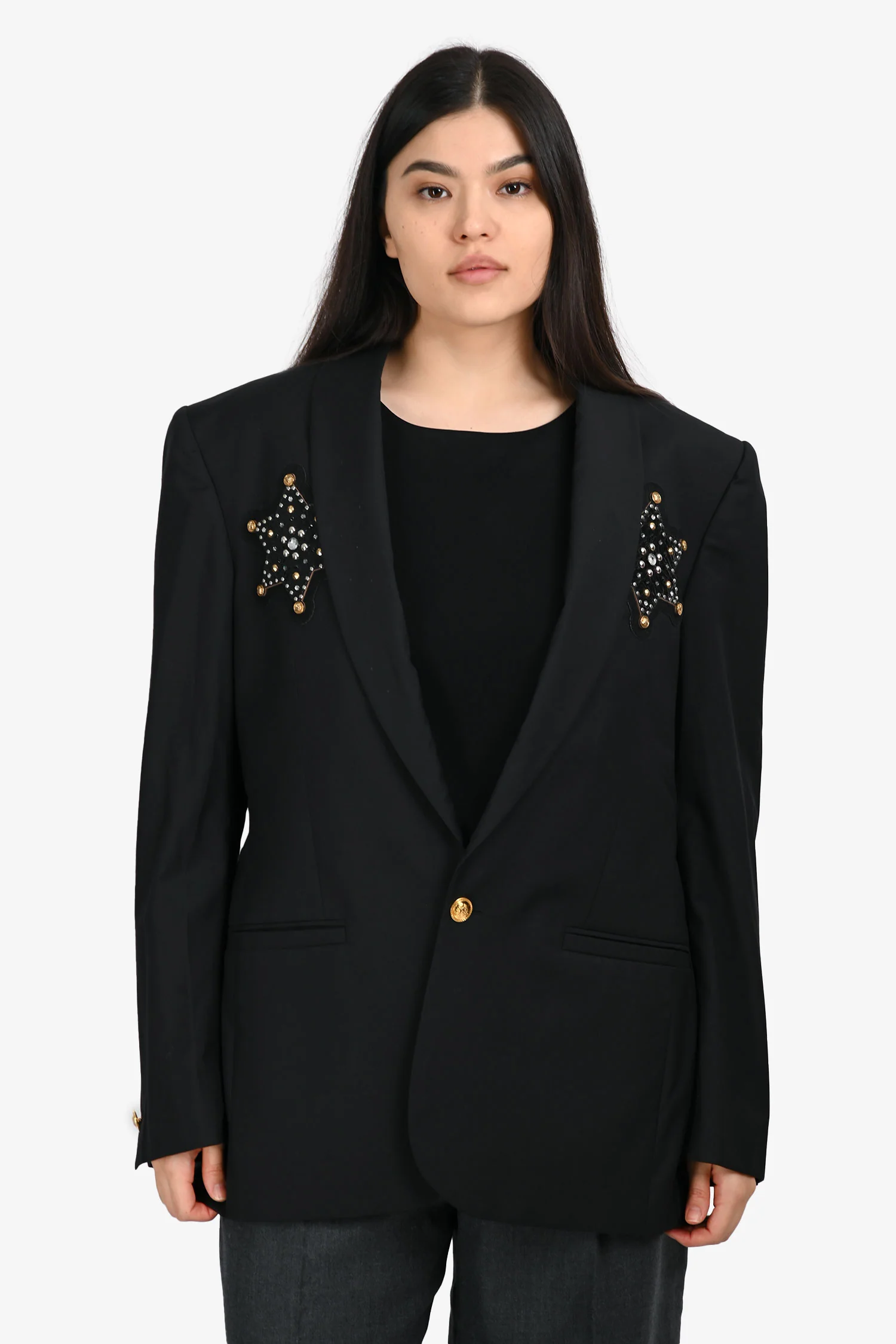 Versace Black Cowboy Star Embellished Single Breasted Blazer Size 48