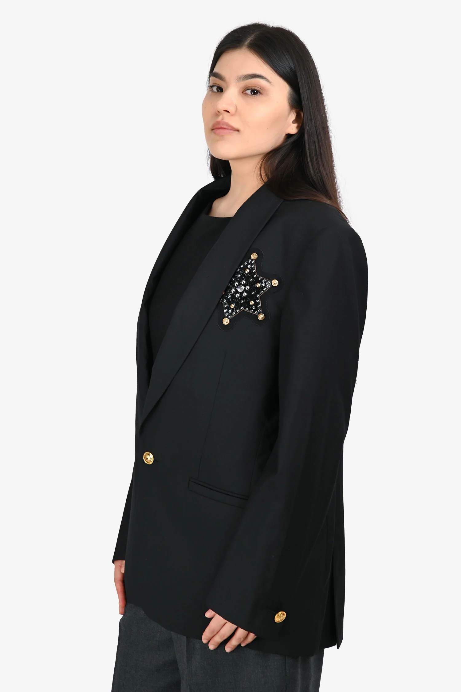 Versace Black Cowboy Star Embellished Single Breasted Blazer Size 48