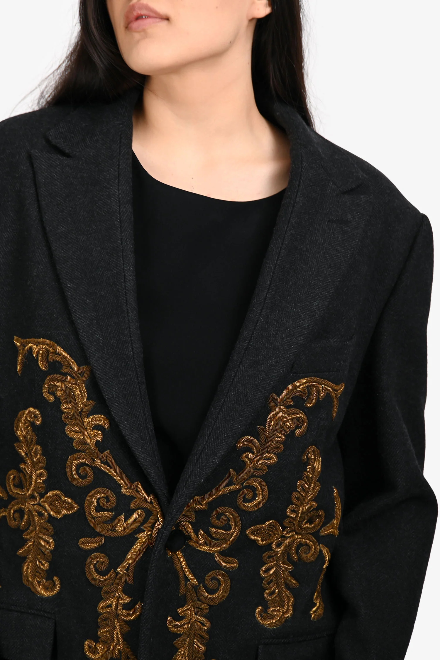 Dolce & Gabbana Grey Wool Gold Embellished Single Breasted Blazer Size 50